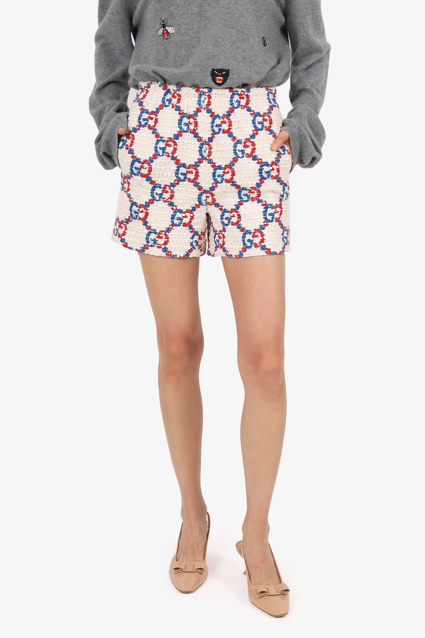 Gucci White/Red/Blue GG Sylvie Tweed Shorts Size 36