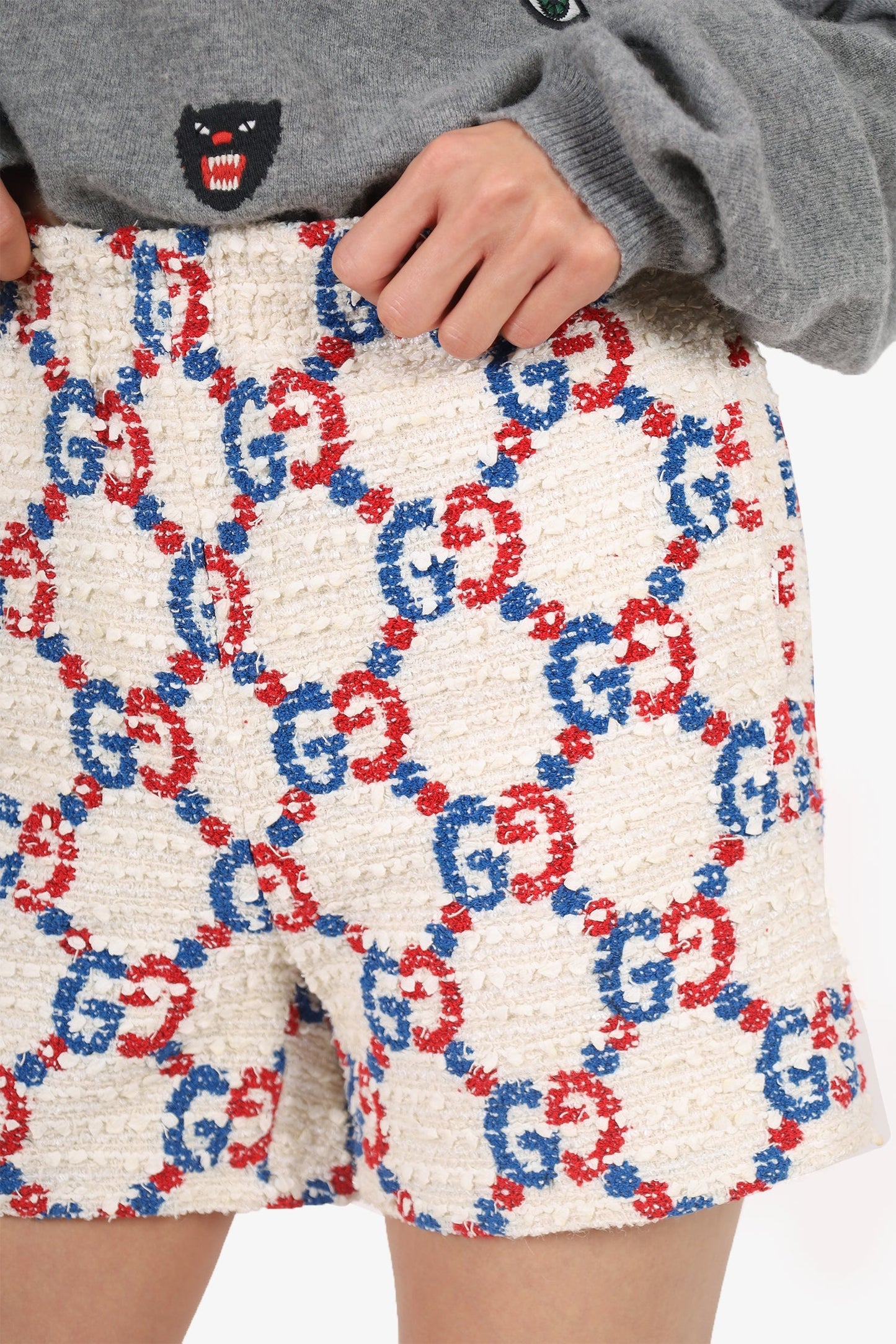 Gucci White/Red/Blue GG Sylvie Tweed Shorts Size 36
