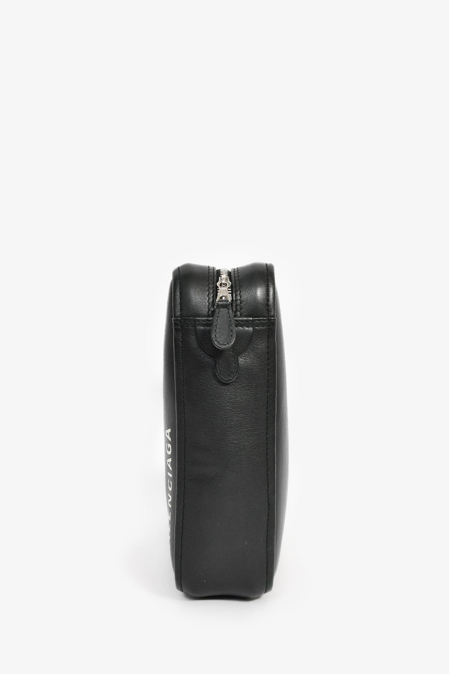 Balenciaga Black Leather Logo Triangle Top Handle Bag with Strap