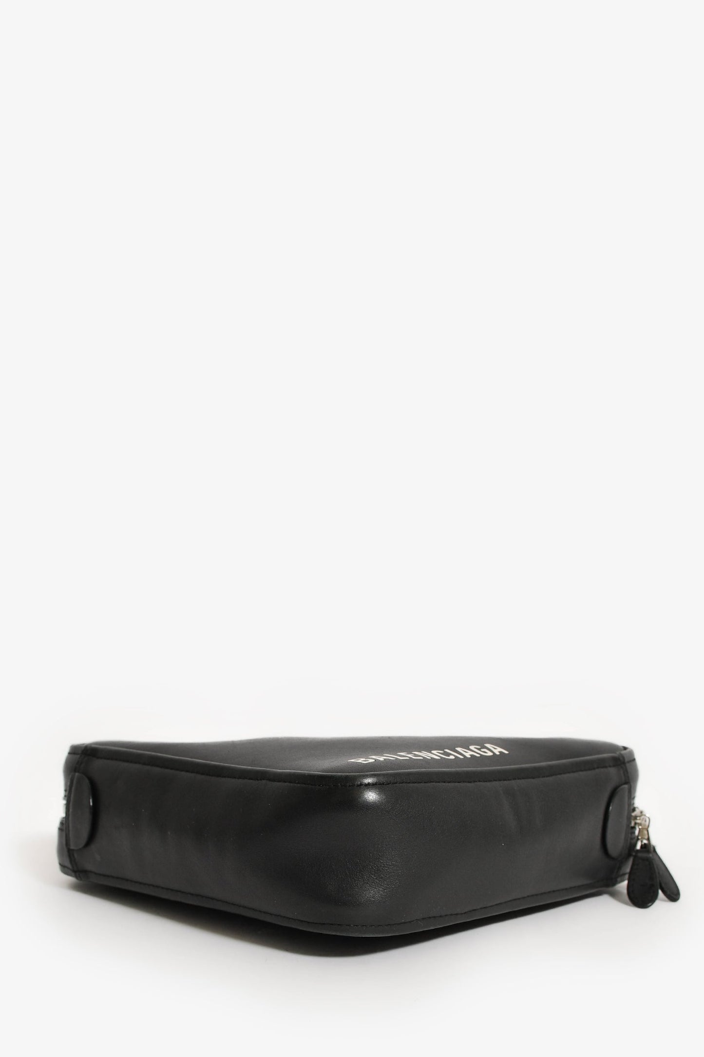 Balenciaga Black Leather Logo Triangle Top Handle Bag with Strap