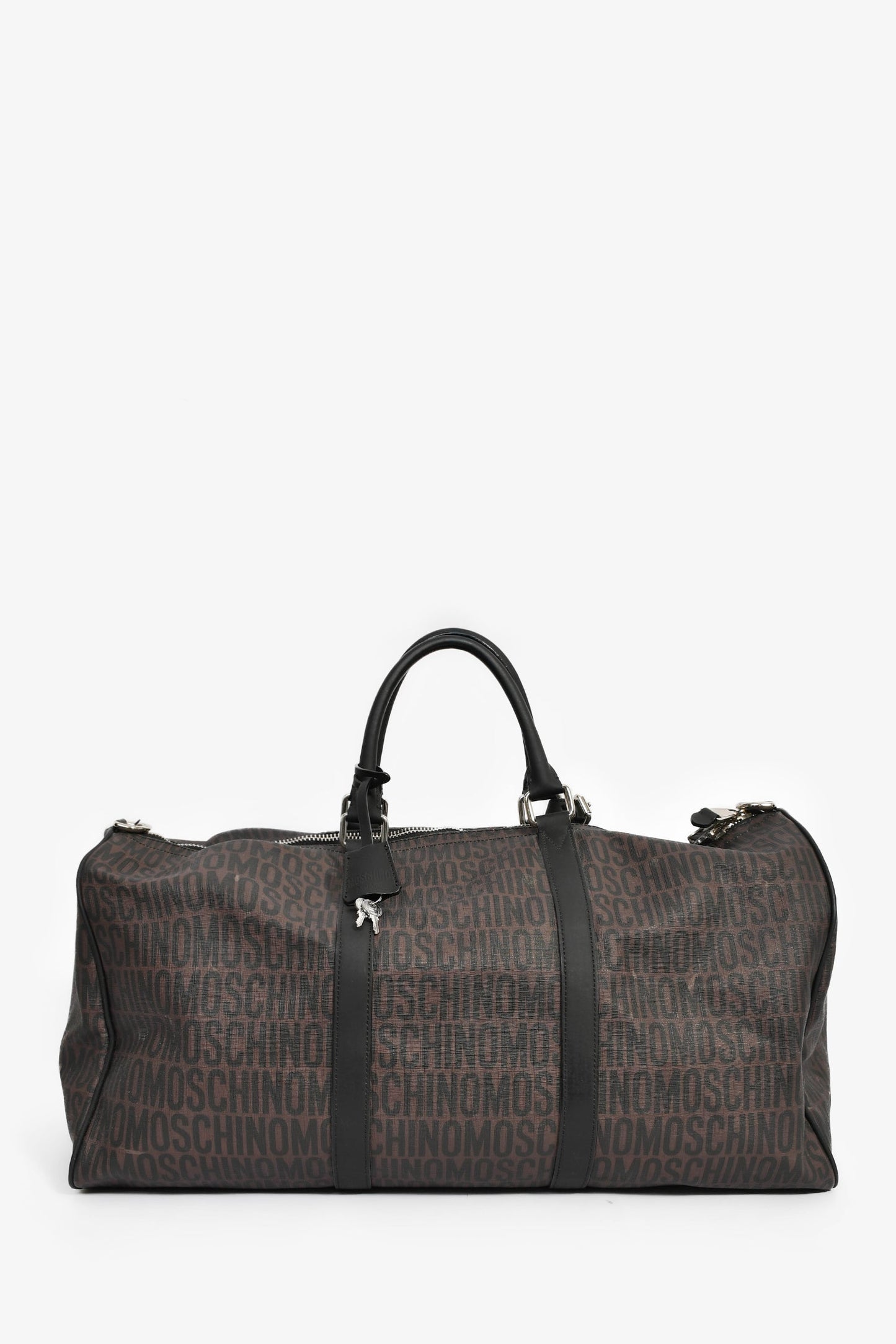 Moschino Brown Canvas Logo Duffle Bag (As Is)