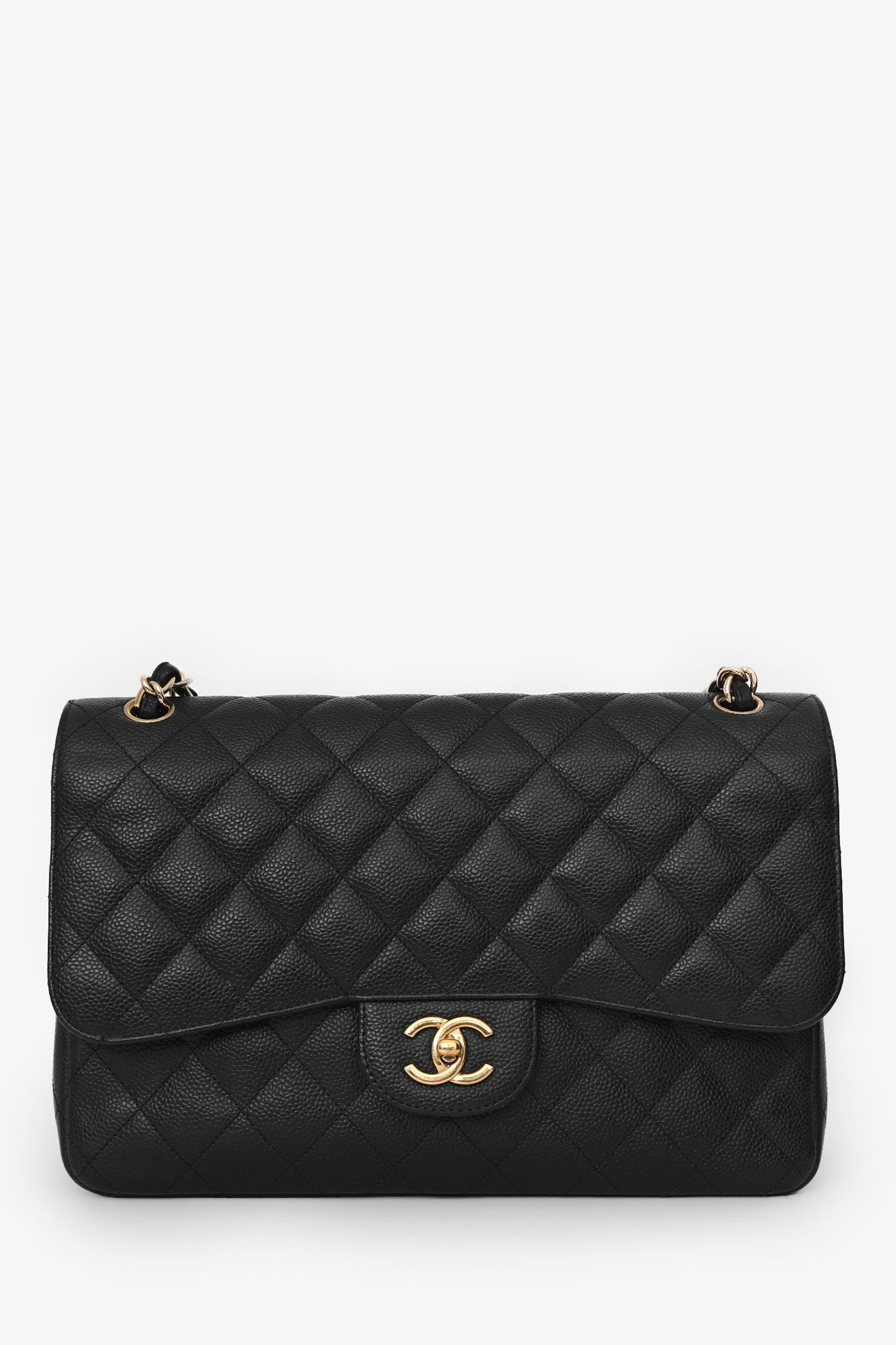 Chanel™ 2012-13 Black Caviar Leather Jumbo Double Flap Shoulder Bag
