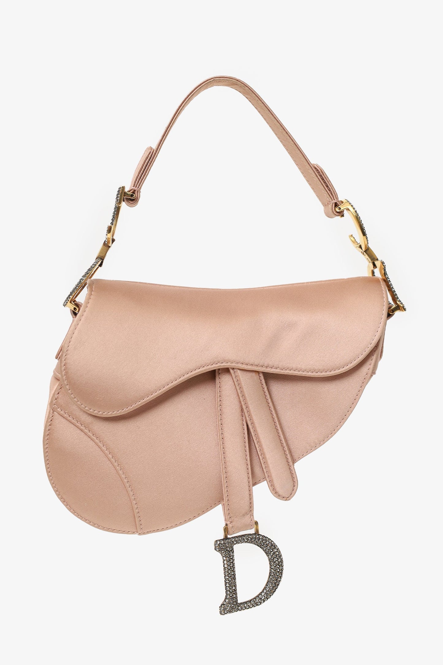 Christian Dior 2019 Pink Satin Crystal Embellished Mini Saddle Bag