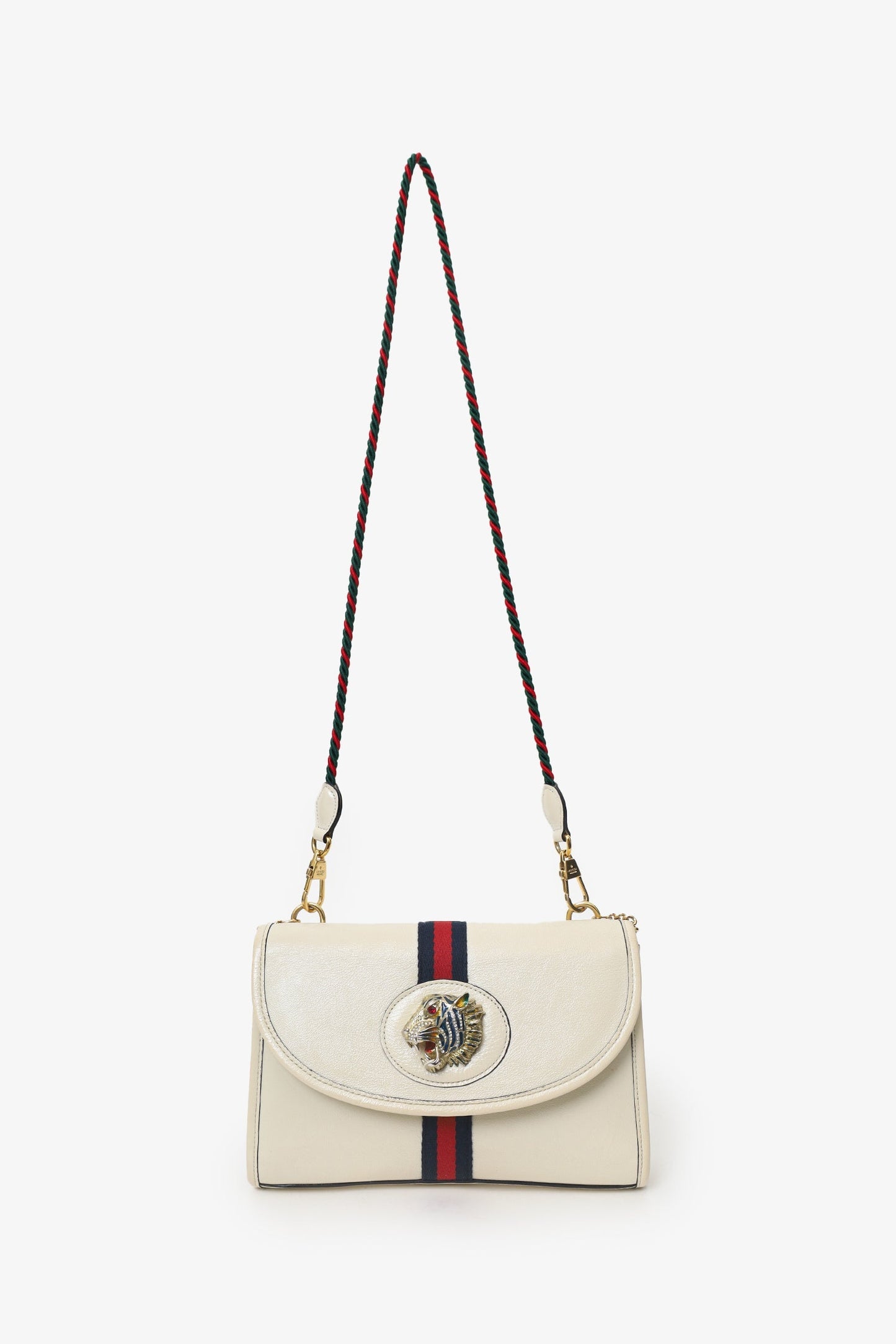 Gucci White Leather Small Sylvie Web Rajah Chain Bag With Extra Robe Strap