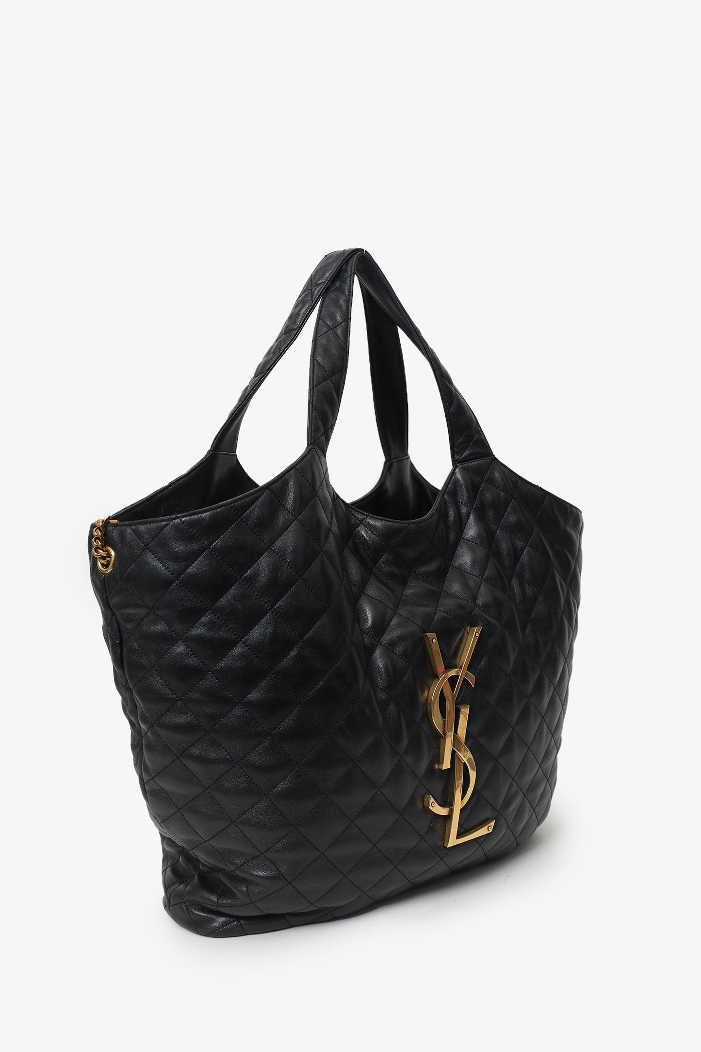 Saint Laurent Black Leather Quilted 'ICARE' Oversized Bag with Pouch
