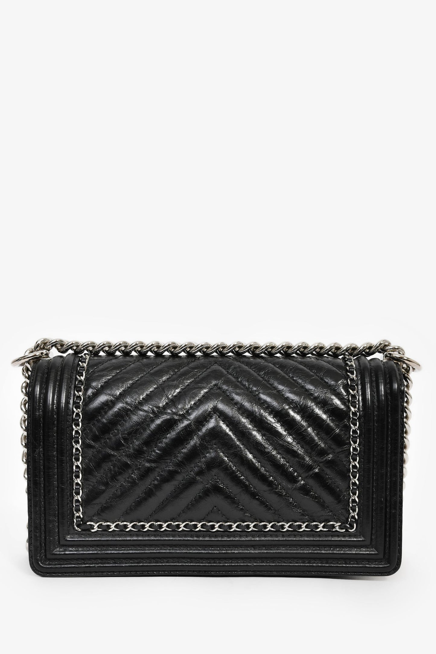 Chanel™ 2017 Black Leather Chevron Medium Boy Bag