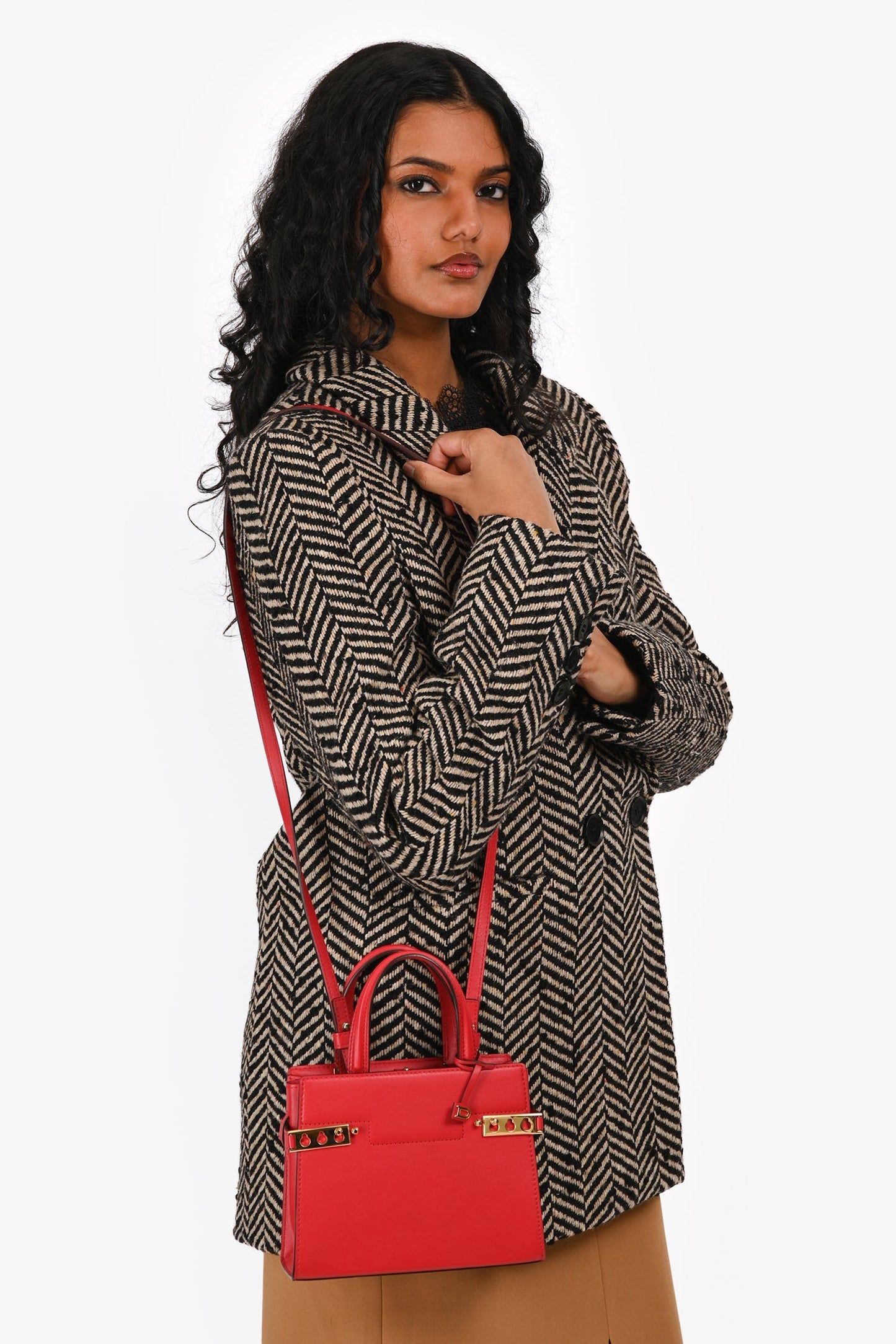 Delvaux Red Leather Tempete Crush PM Top Handle