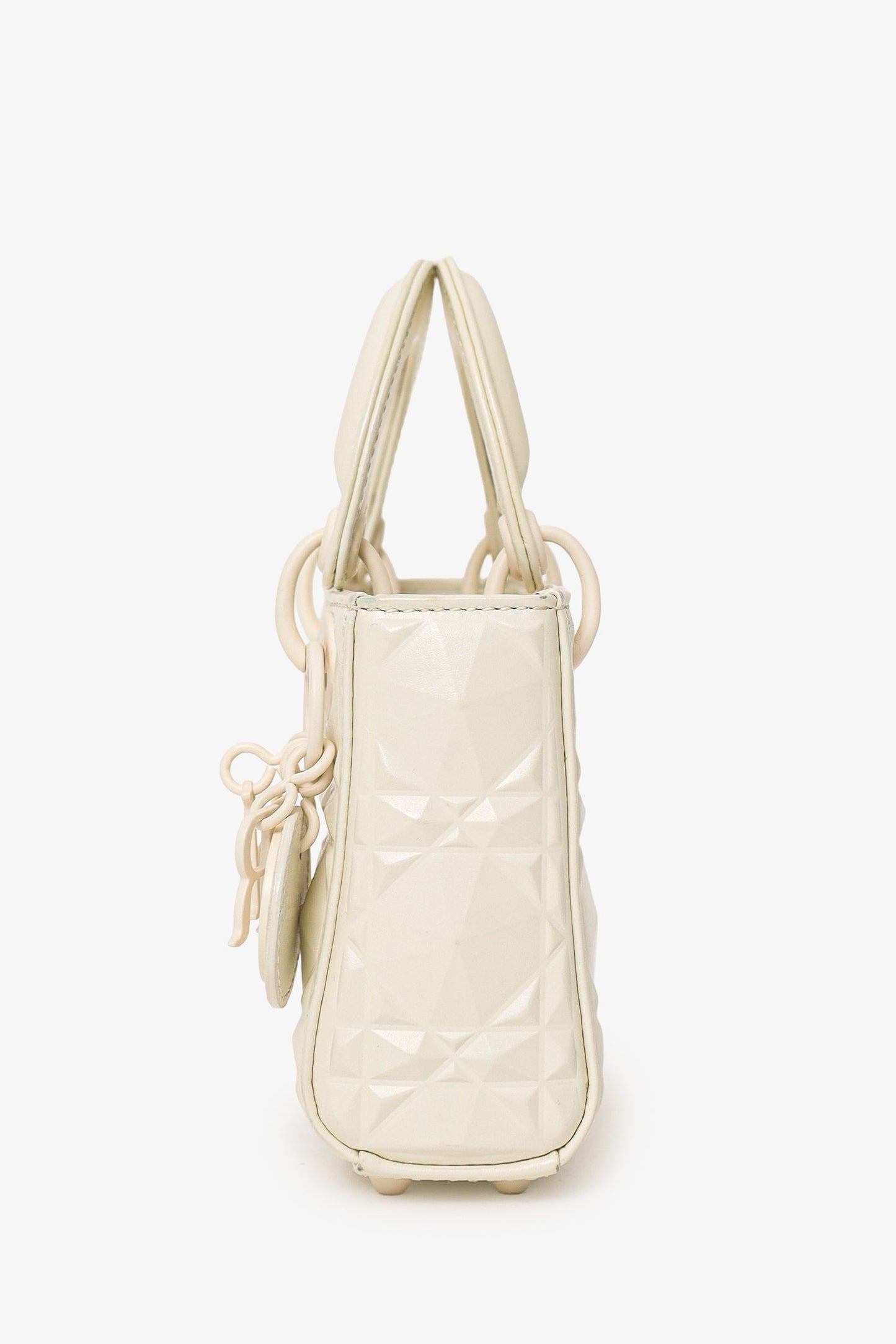 Christian Dior 2022 White Ultra Matte Calfskin Cannage Diamond Motif Micro Lady Dior