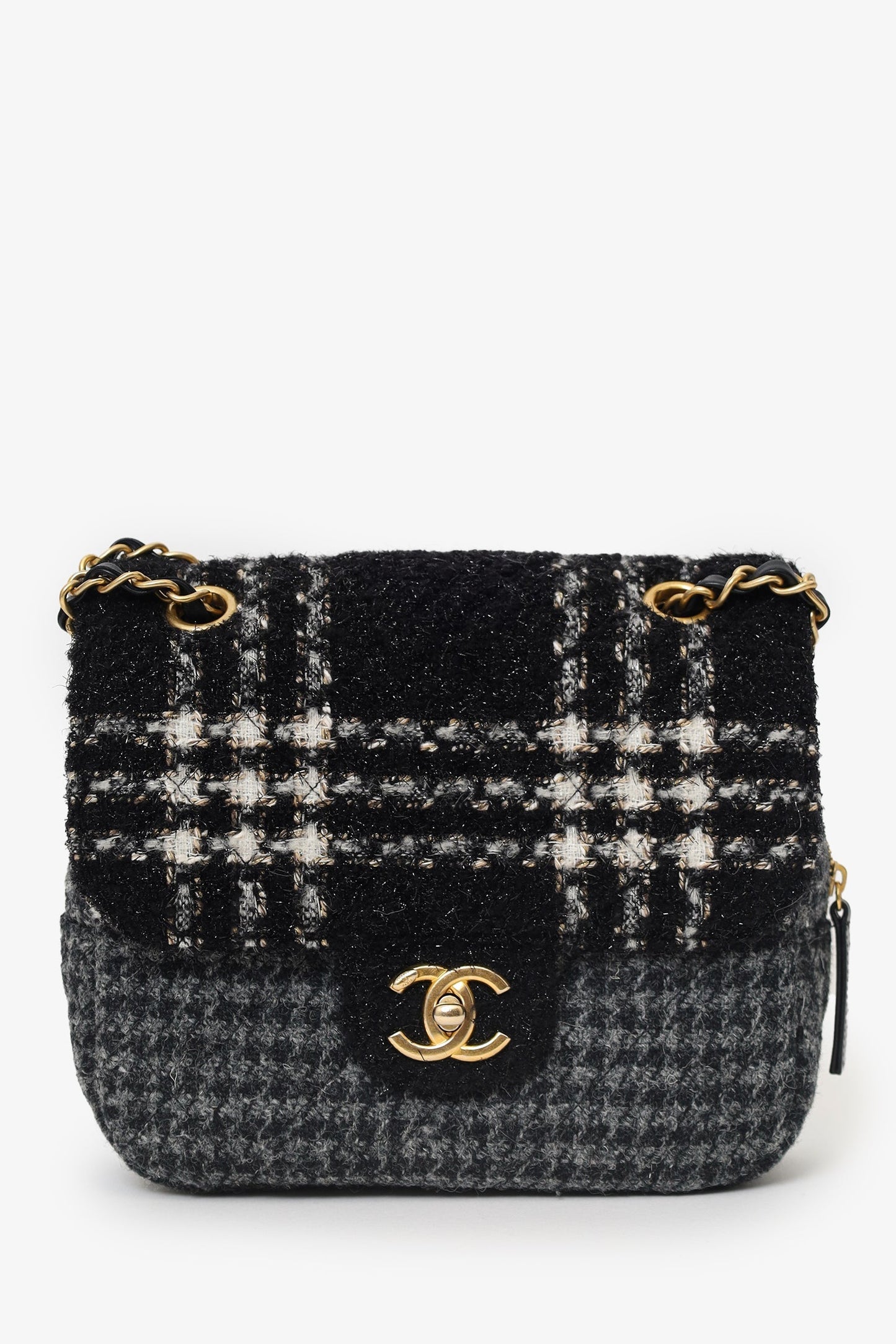 Chanel™ 2022 Black/Grey Wool Tweed CC Square Flap Bag