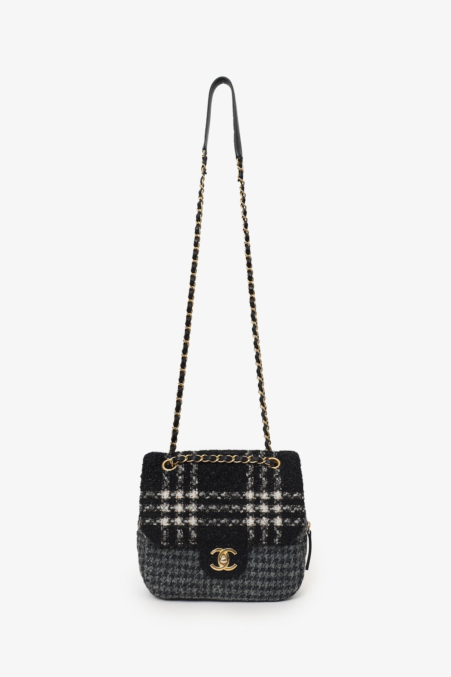Chanel™ 2022 Black/Grey Wool Tweed CC Square Flap Bag