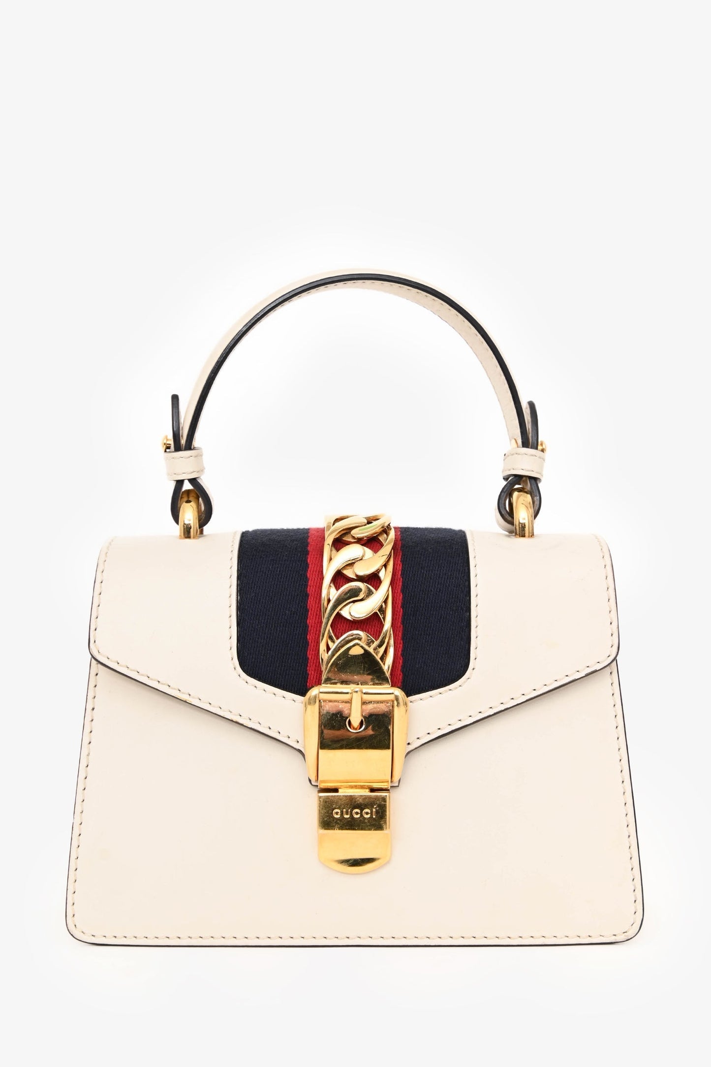 Gucci White Leather Mini Sylvie Top Handle with 2 Straps