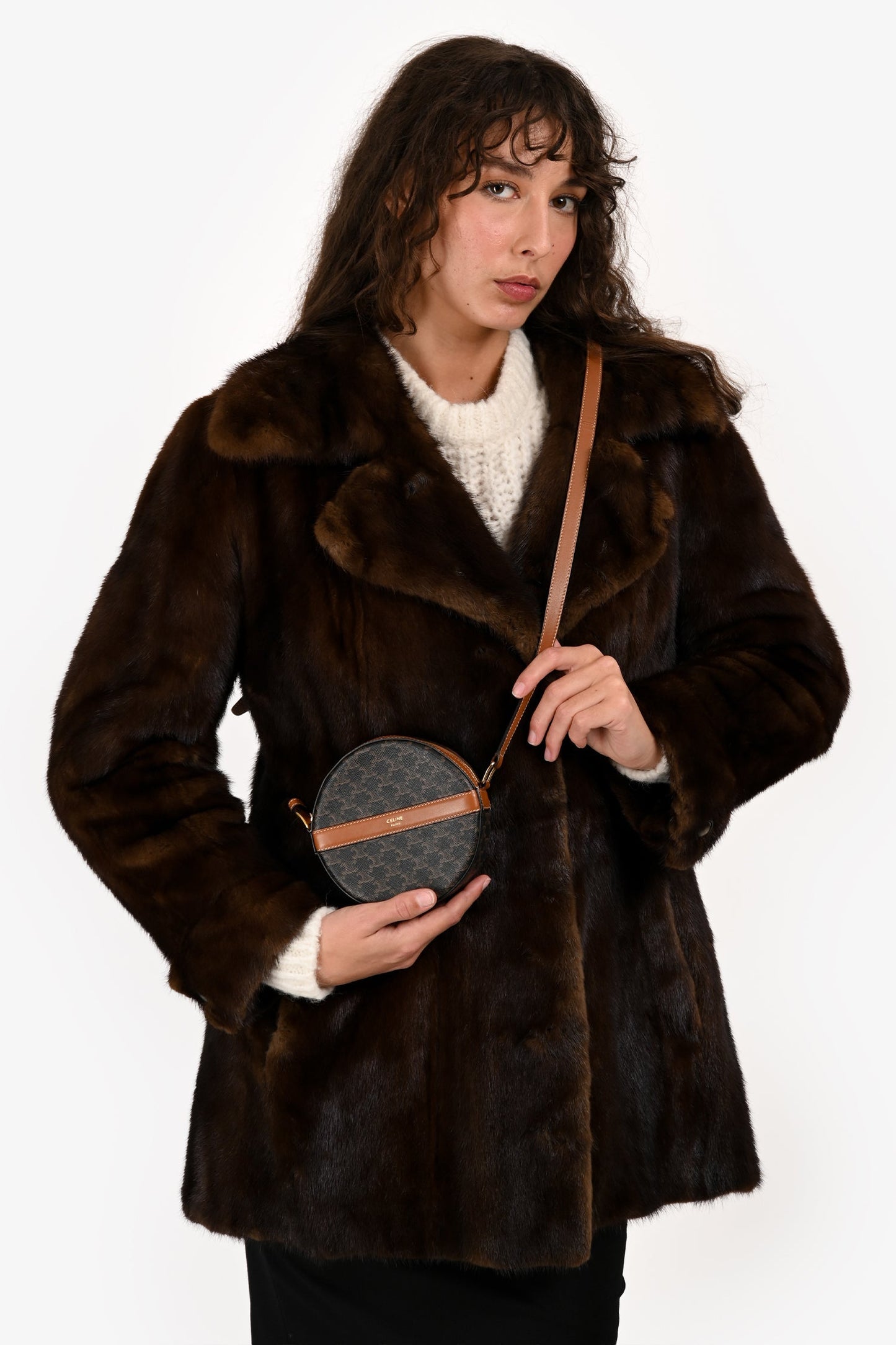 Celine 2020 Brown Canvas/Leather Triomphe Round Crossbody