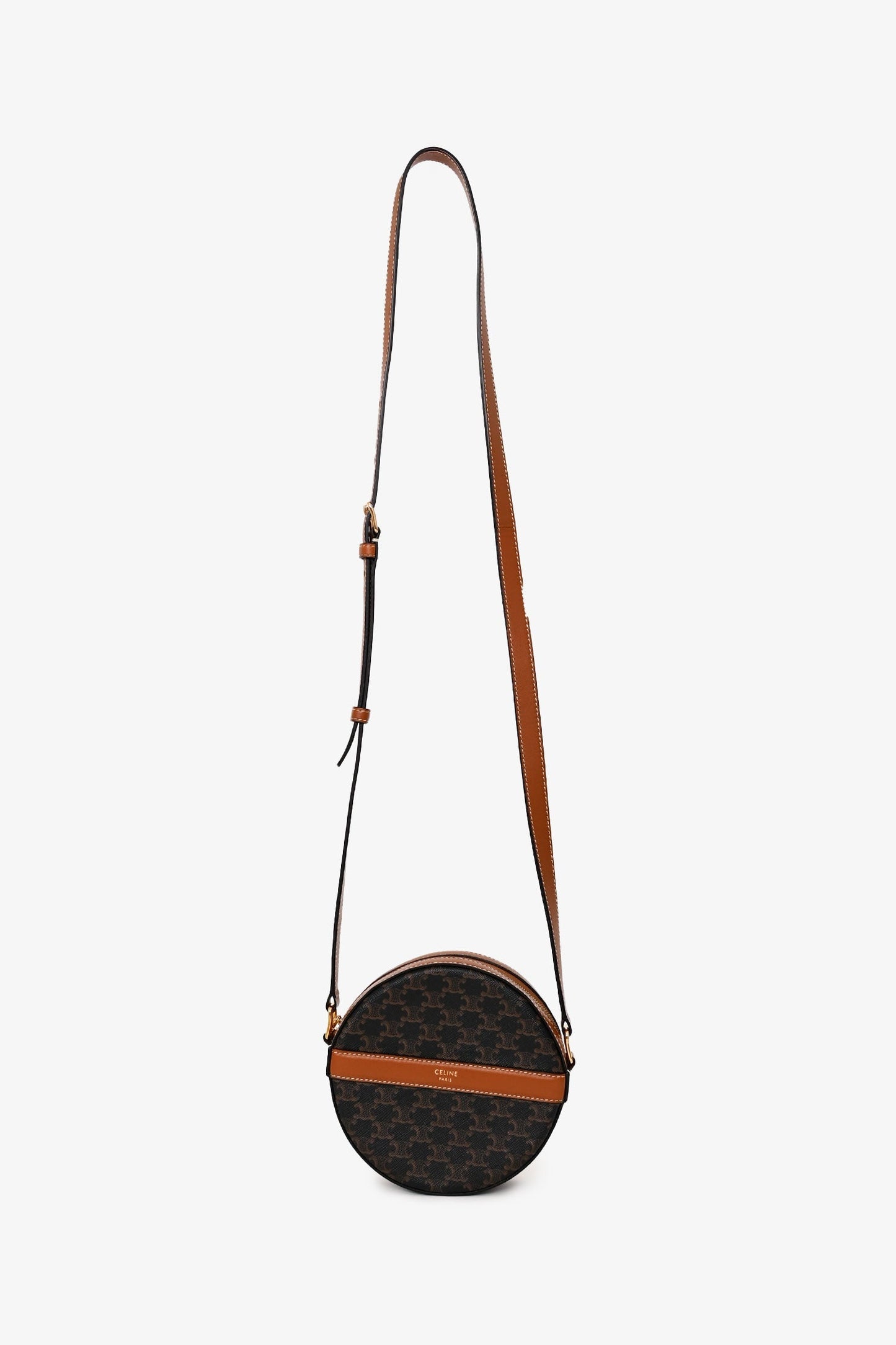 Celine 2020 Brown Canvas/Leather Triomphe Round Crossbody