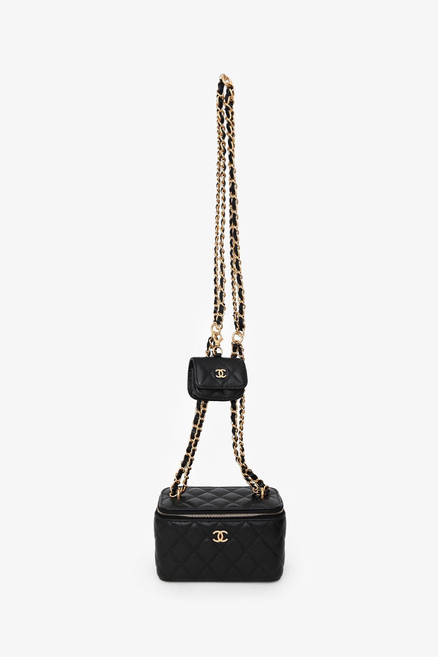 Chanel™ Black Caviar Leather Vanity Crossbody with AirPod case