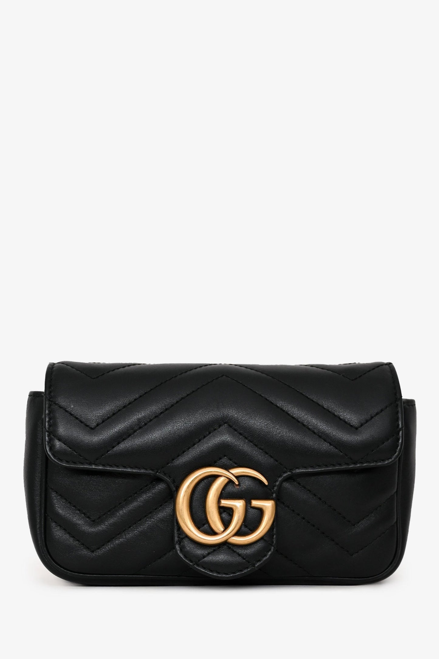 Gucci Black Leather GG Marmont Super Mini Crossbody Bag