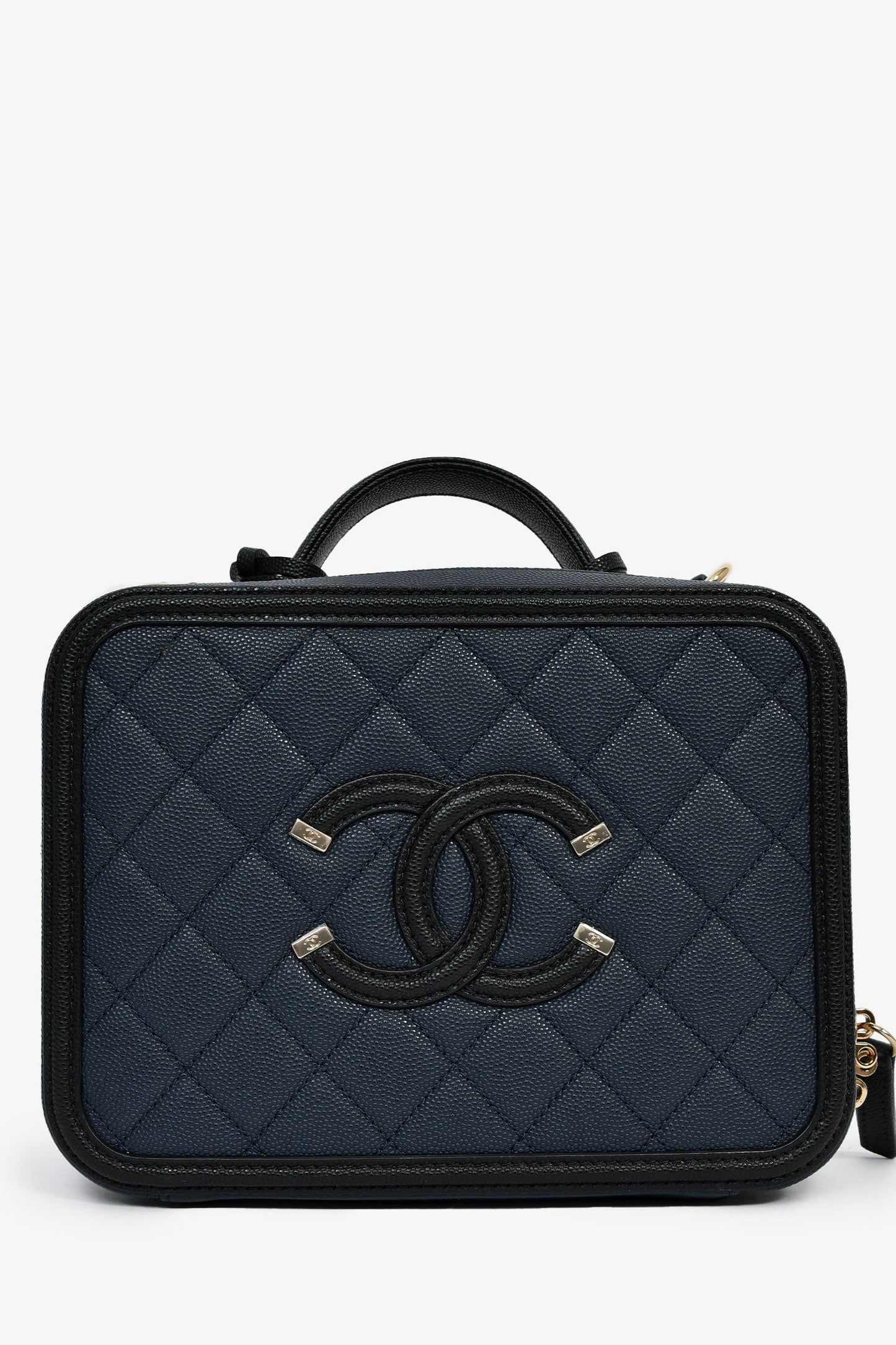Chanel™ 2019 Black/Navy Medium Filigree Vanity Case Bag