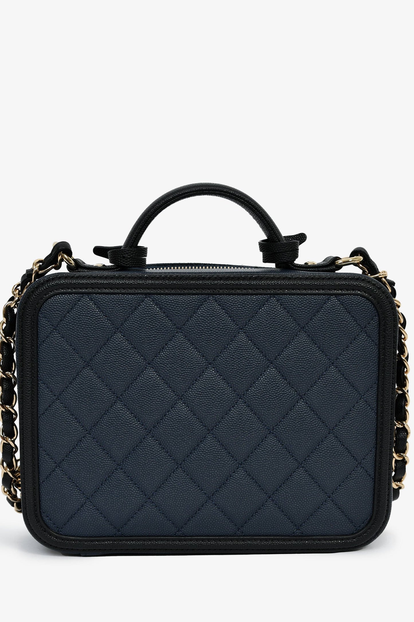 Chanel™ 2019 Black/Navy Medium Filigree Vanity Case Bag
