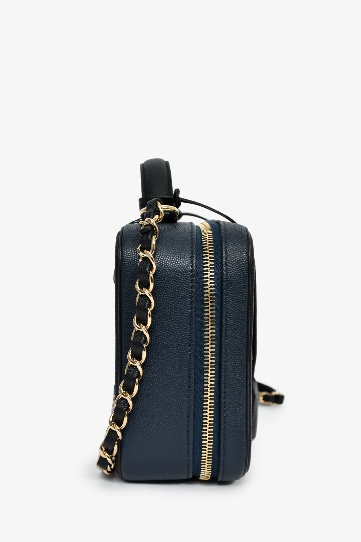 Chanel™ 2019 Black/Navy Medium Filigree Vanity Case Bag
