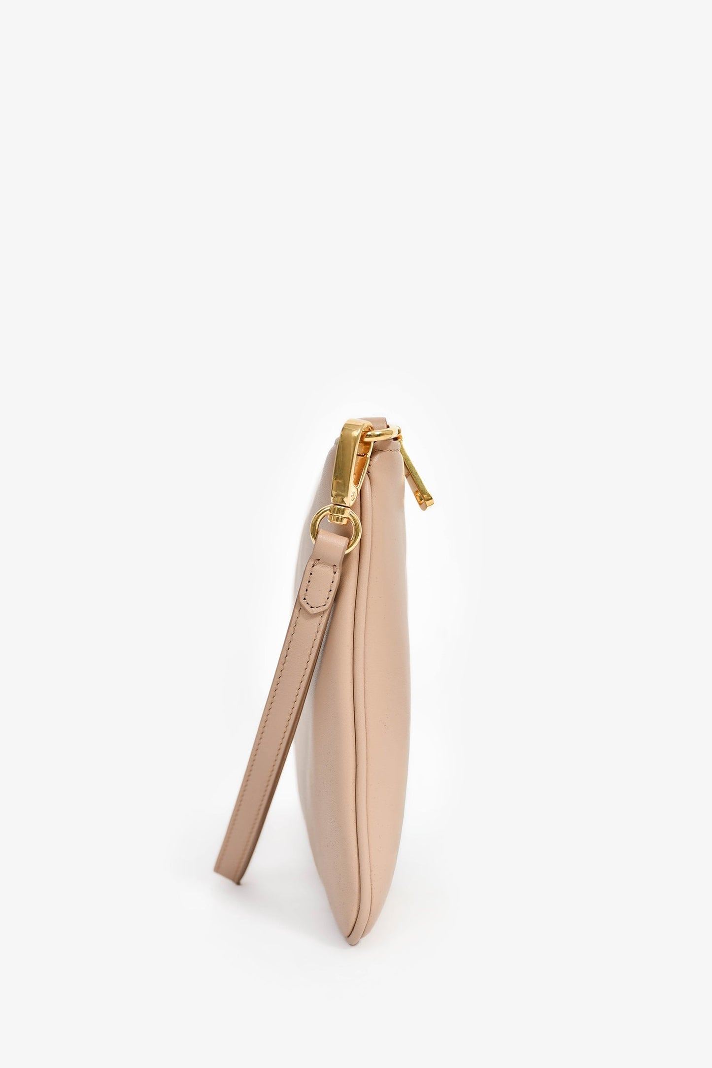 Miu Miu Beige Leather Logo Zip Pouch