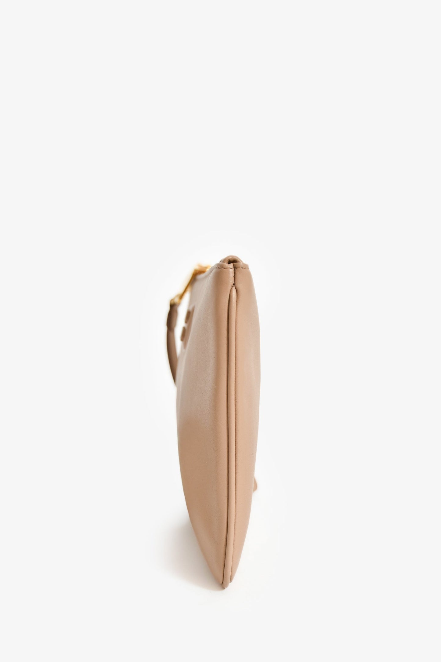 Miu Miu Beige Leather Logo Zip Pouch