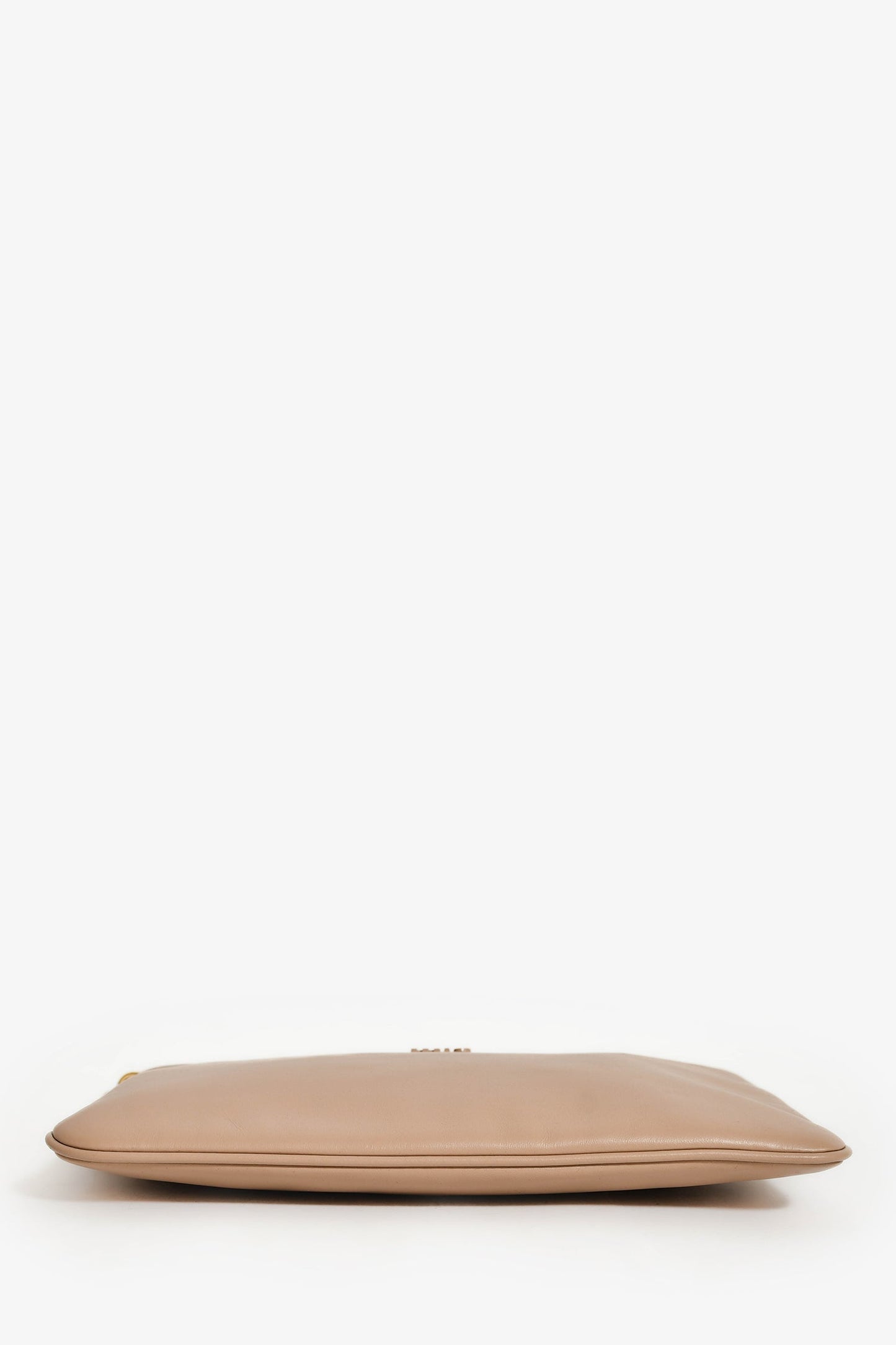 Miu Miu Beige Leather Logo Zip Pouch