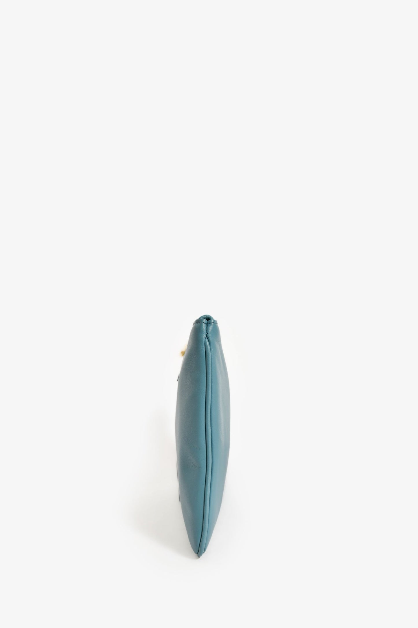 Miu Miu Blue Leather Logo Zip Pouch