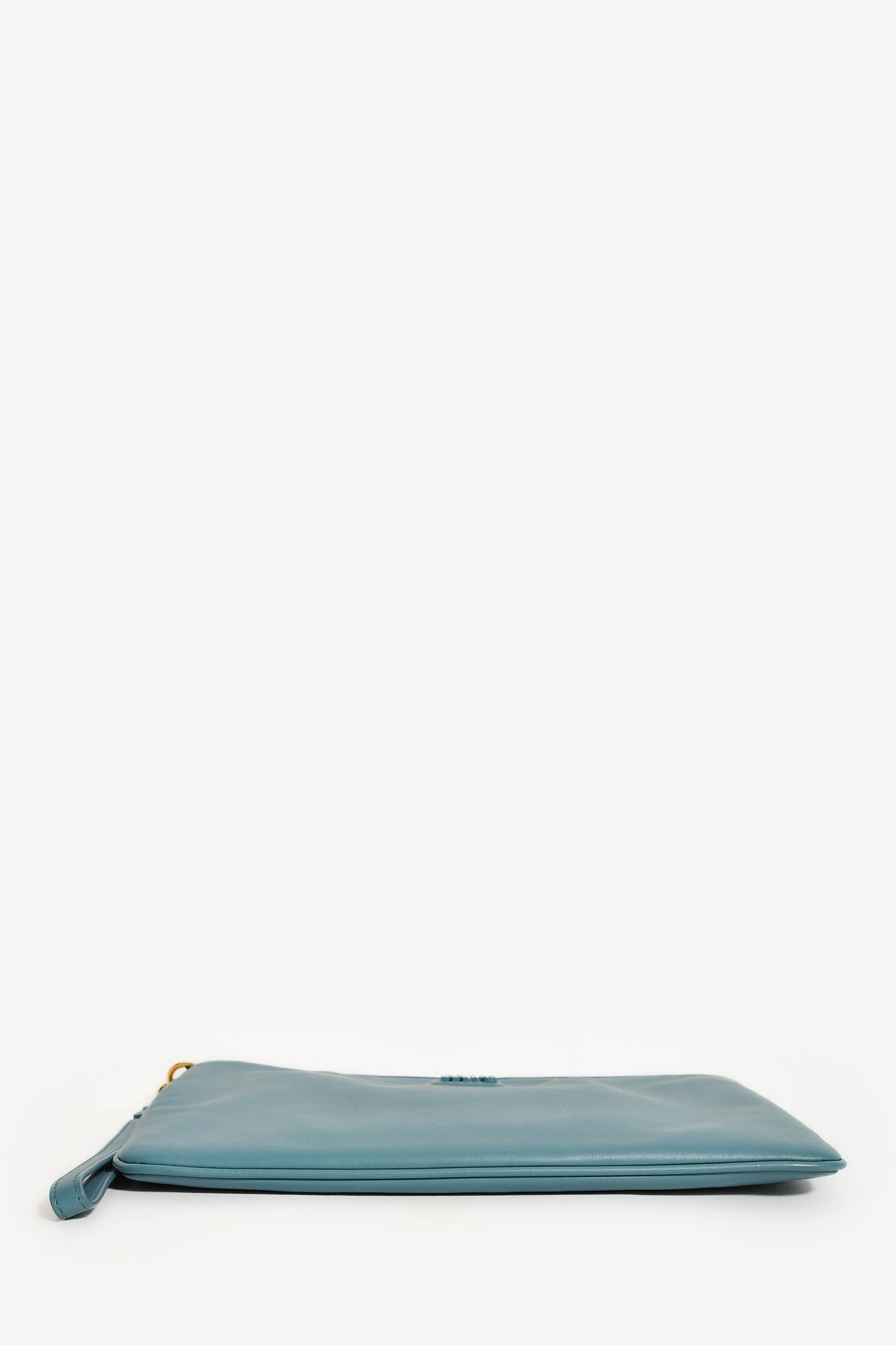Miu Miu Blue Leather Logo Zip Pouch