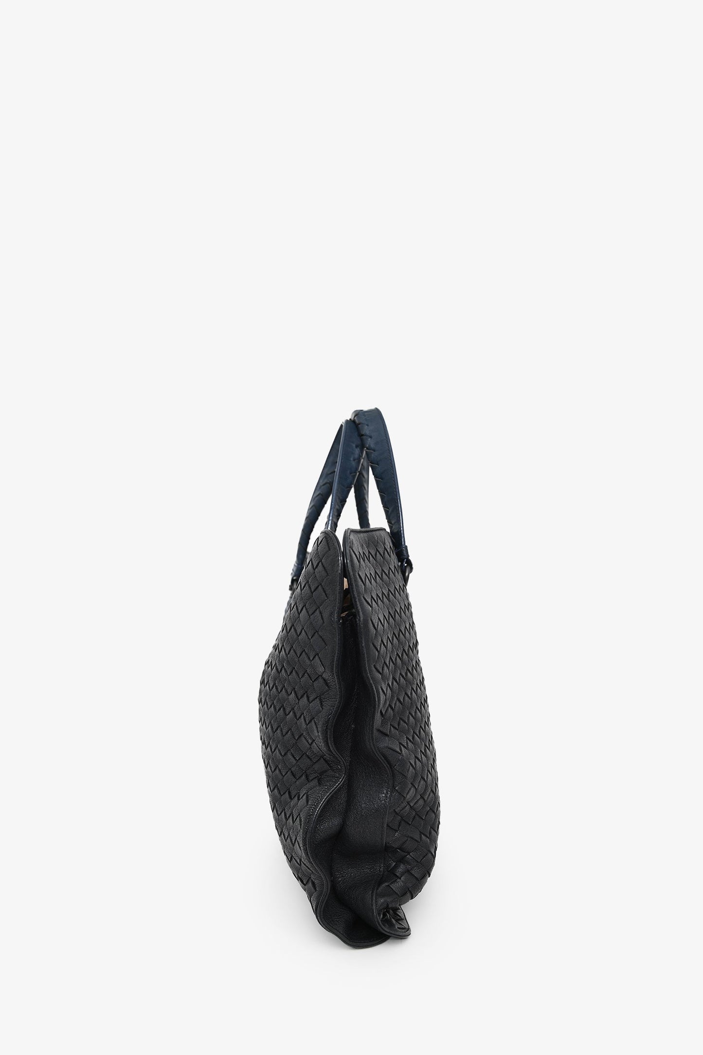 Bottega Veneta Black/Blue Intrecciato Leather Briefcase with Strap