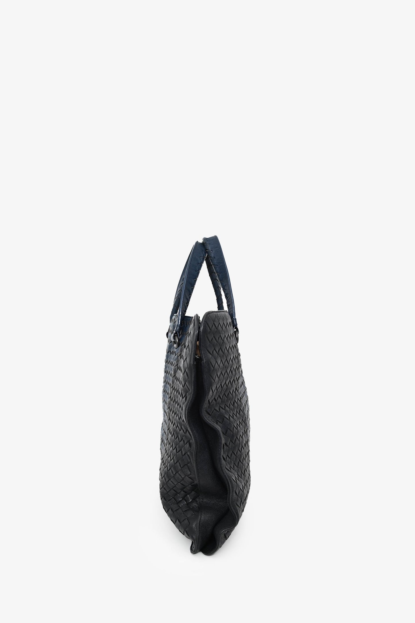 Bottega Veneta Black/Blue Intrecciato Leather Briefcase with Strap