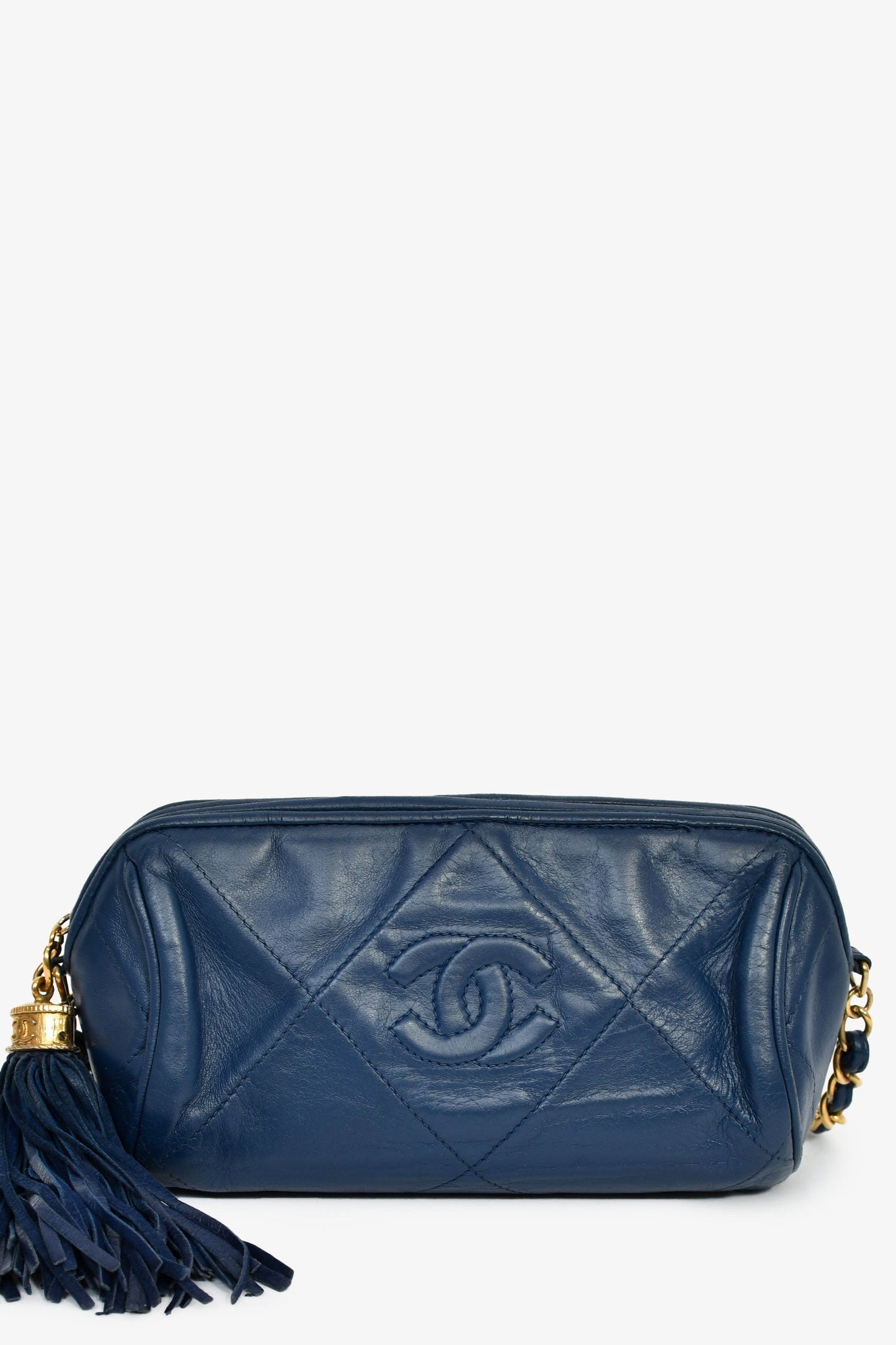 Chanel™ 1986-88 Navy Lambskin Leather Tassel CC Mini Barrel Bag Mini GHW