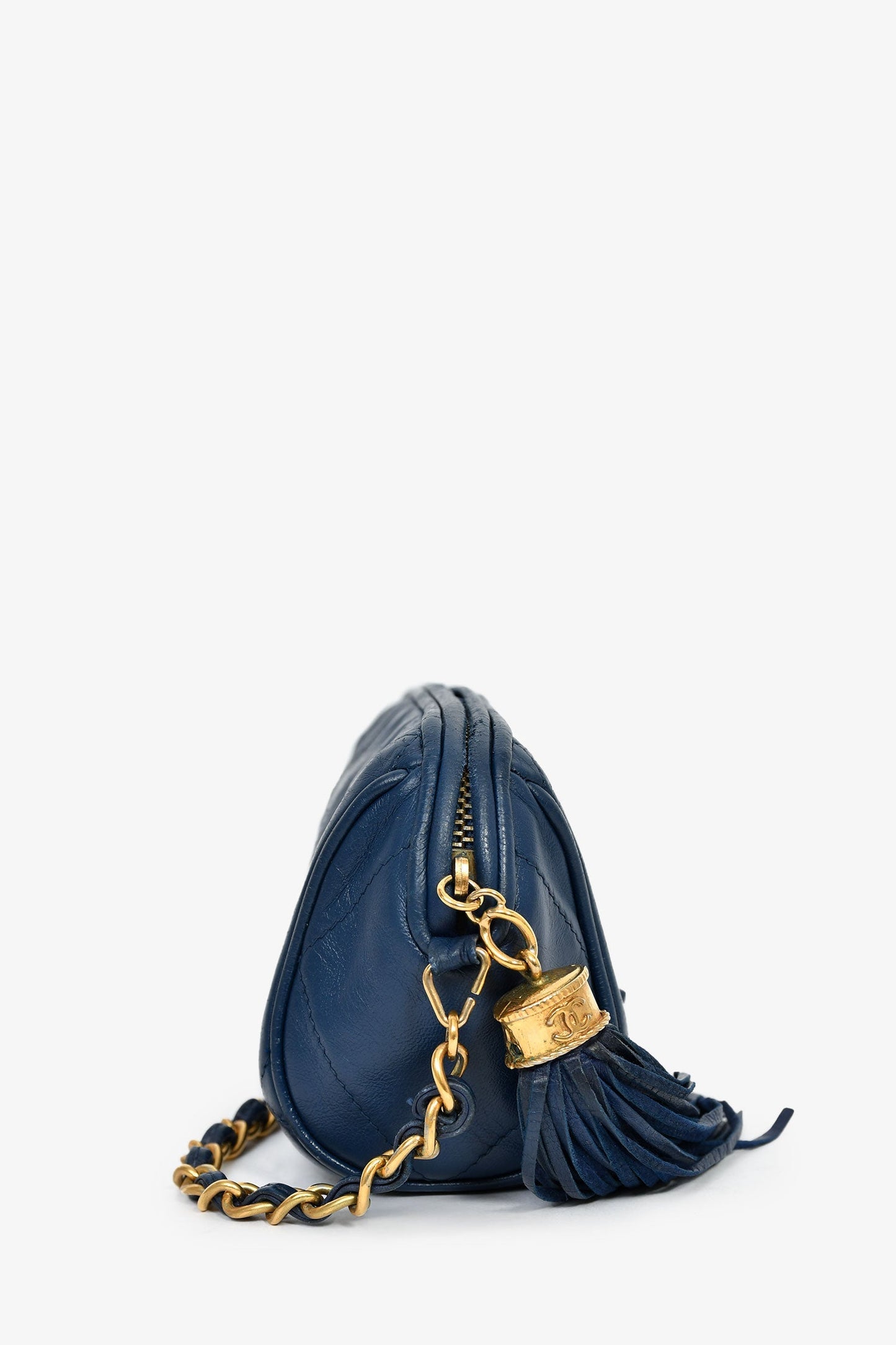 Chanel™ 1986-88 Navy Lambskin Leather Tassel CC Mini Barrel Bag Mini GHW