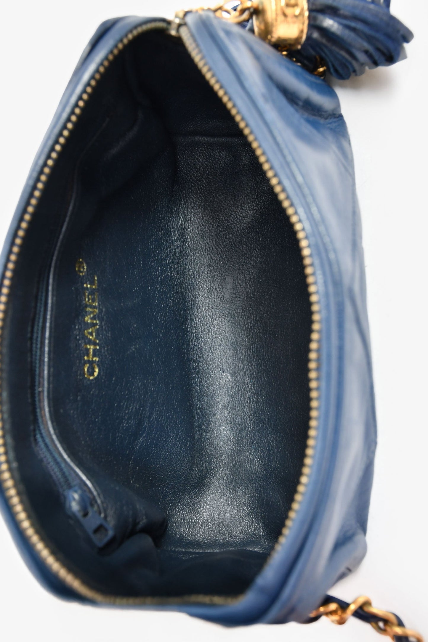 Chanel™ 1986-88 Navy Lambskin Leather Tassel CC Mini Barrel Bag Mini GHW