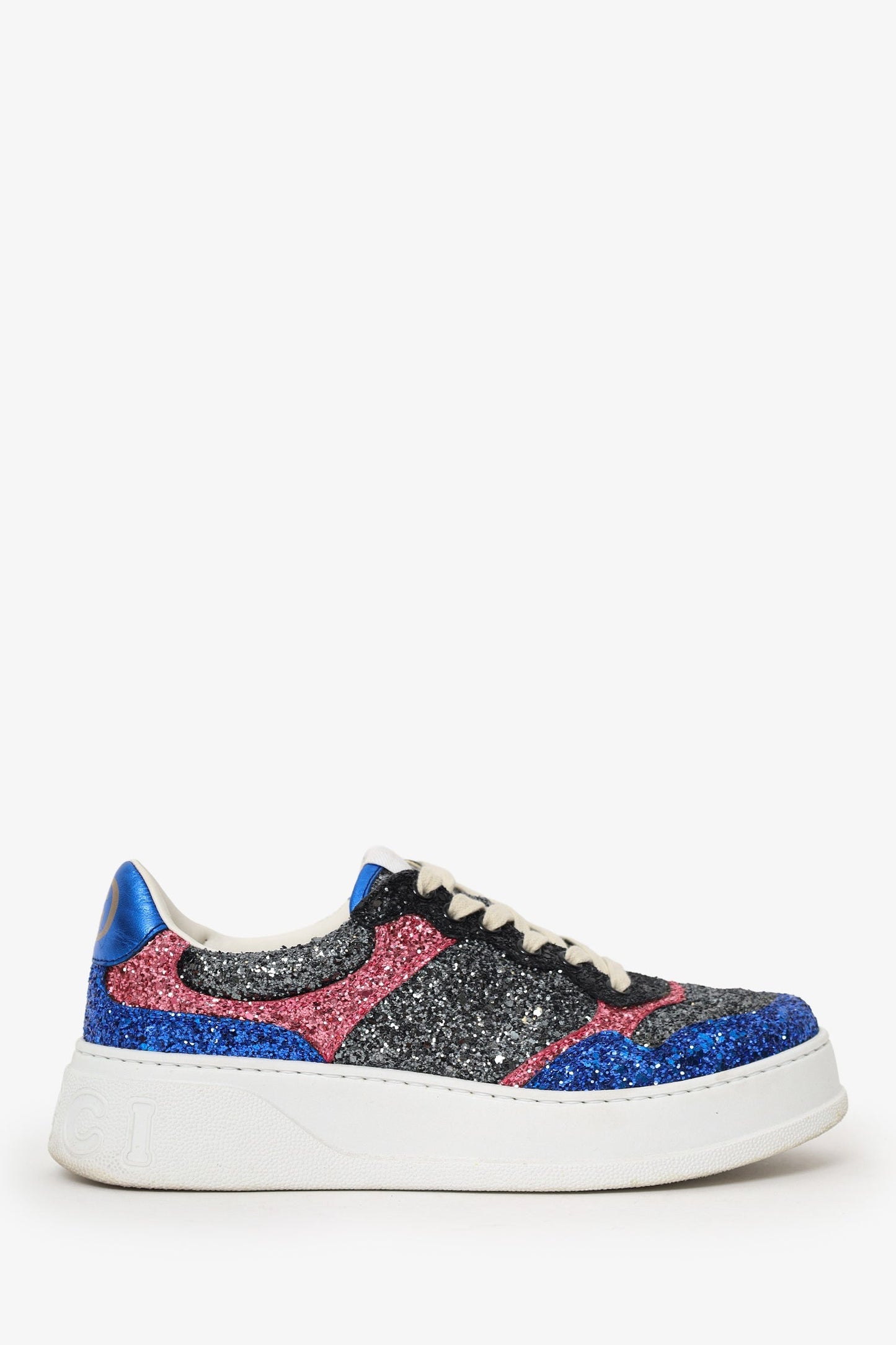 Gucci White/Blue Glittery Low Top Sneakers Size 39.5