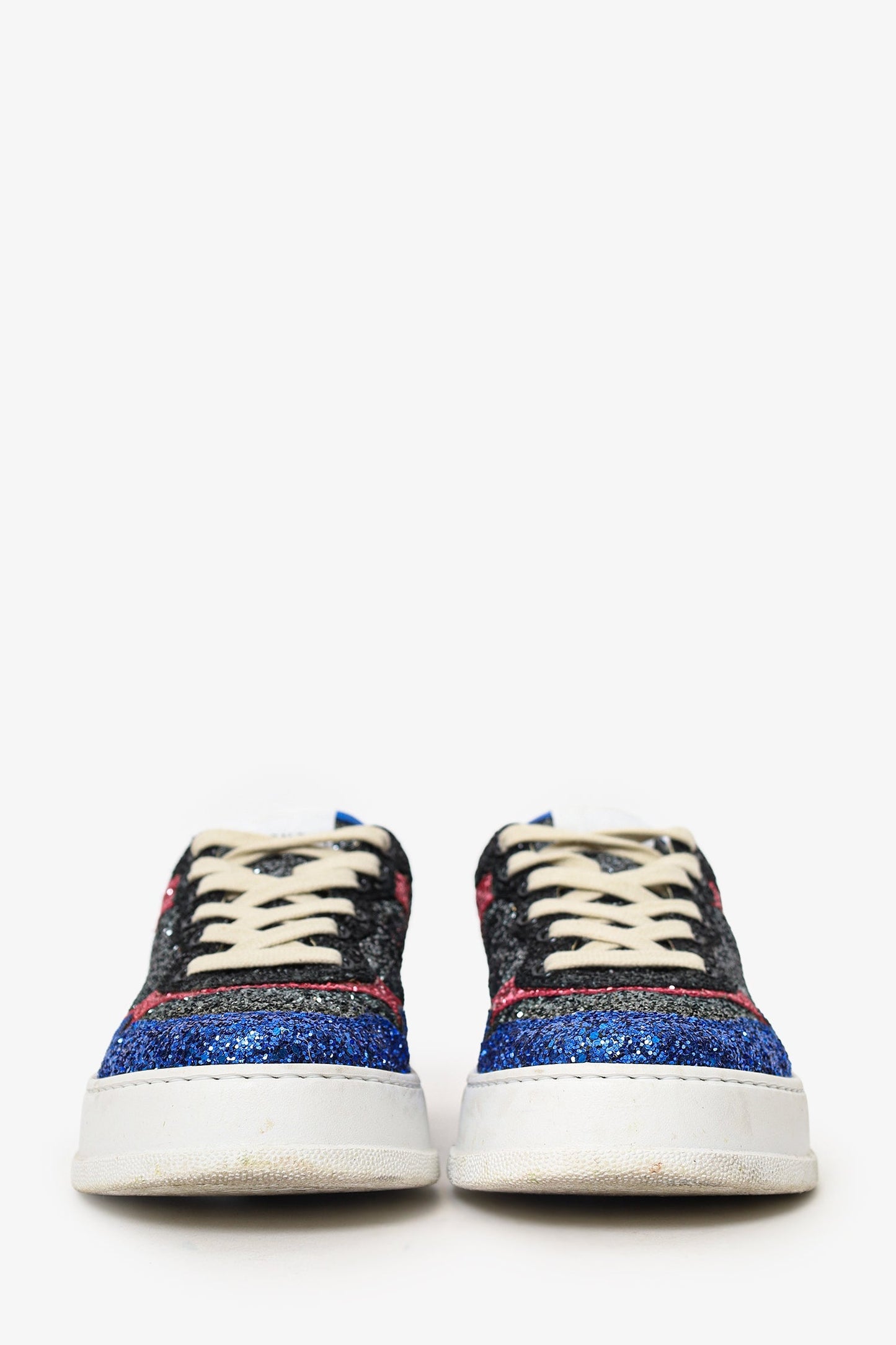 Gucci White/Blue Glittery Low Top Sneakers Size 39.5