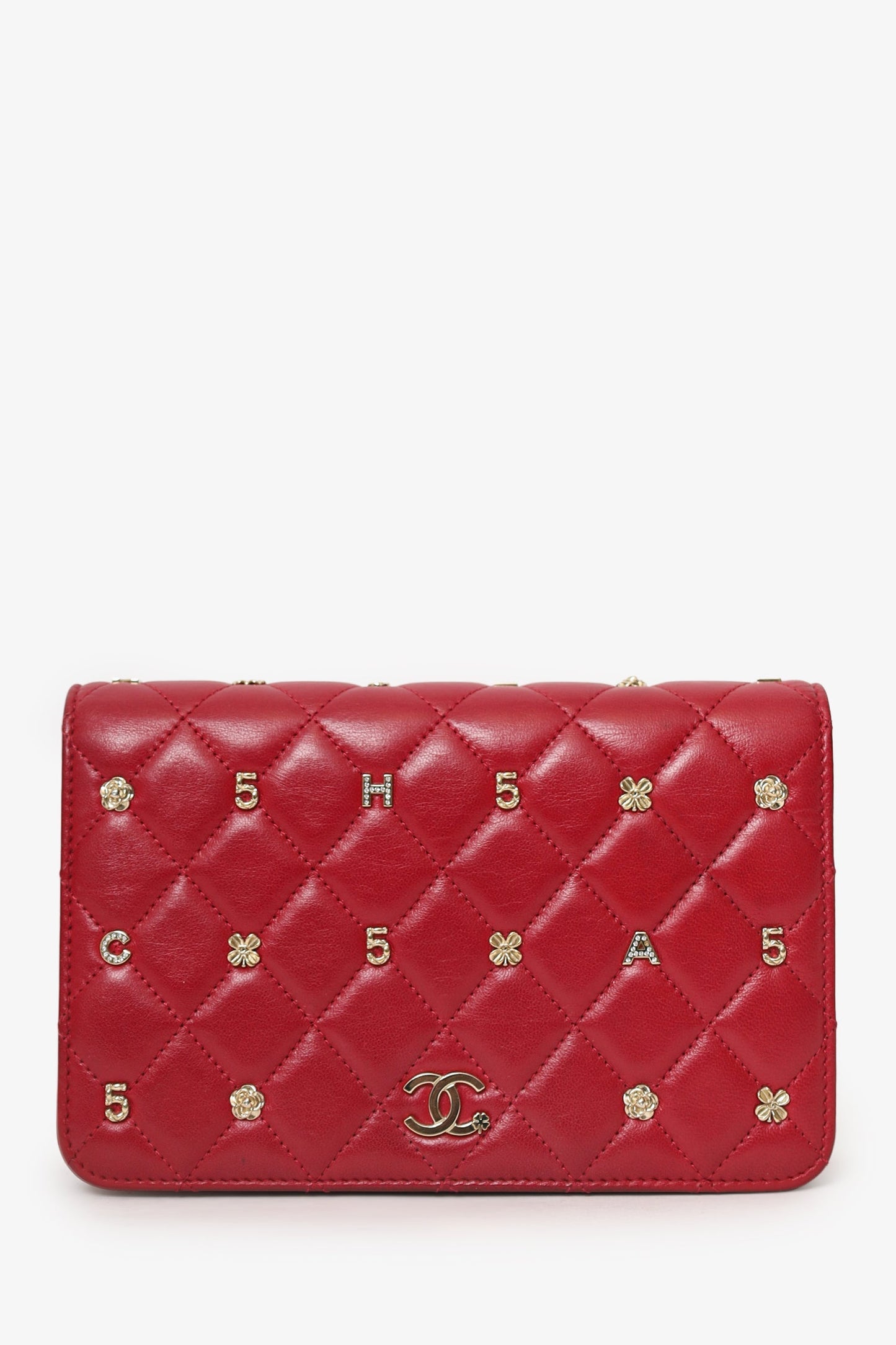 Chanel™ 2021 Red Quilted Lambskin Leather All About Chanel Wallet on Chain