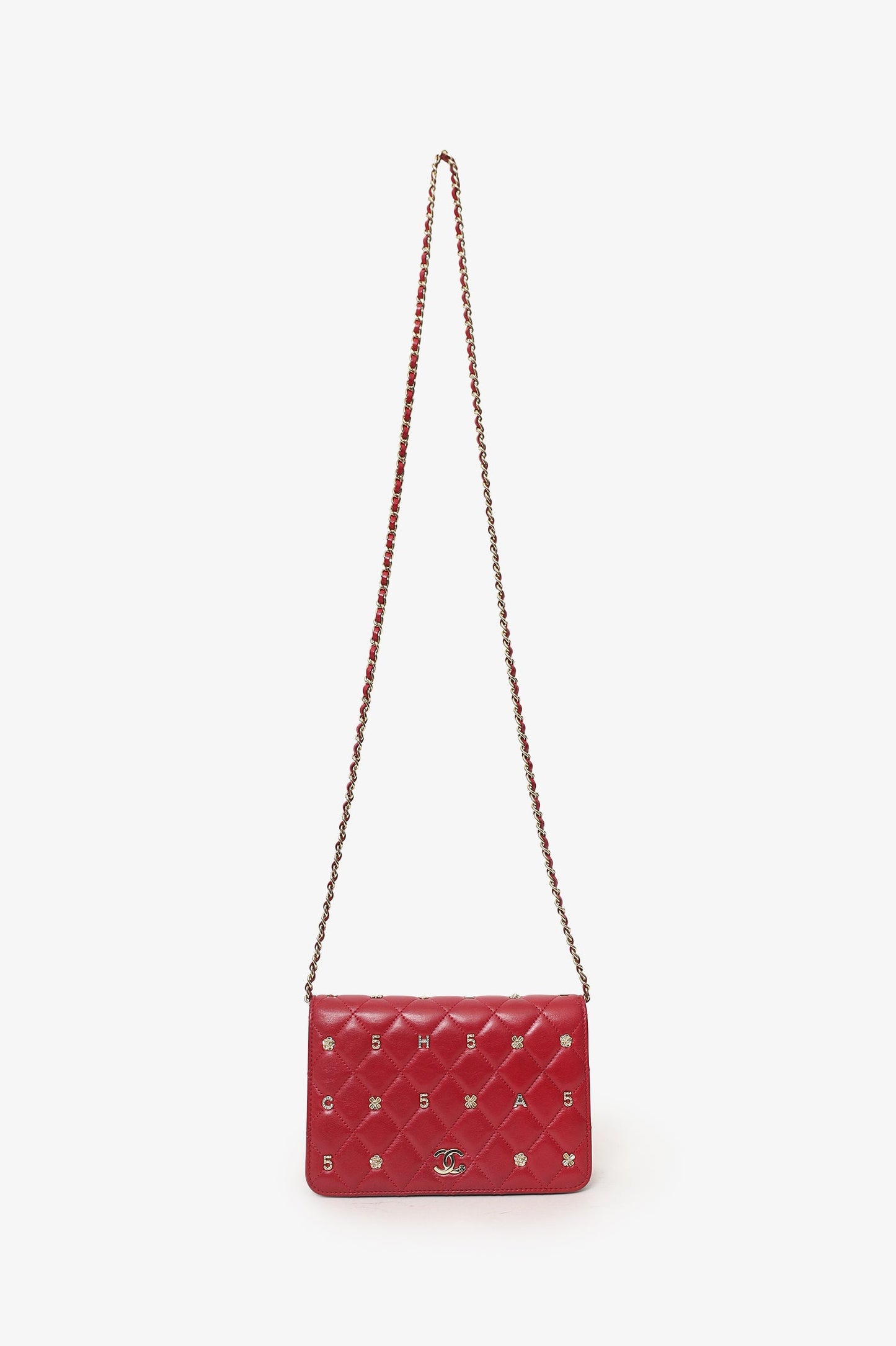 Chanel™ 2021 Red Quilted Lambskin Leather All About Chanel Wallet on Chain
