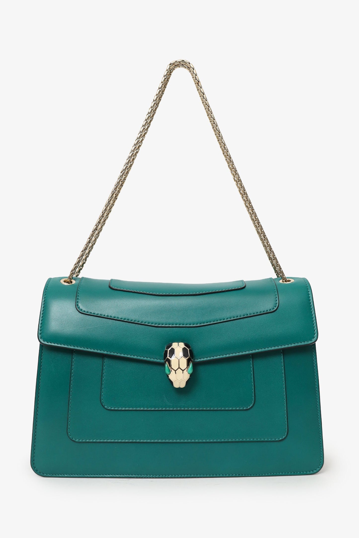 Bvlgari Green Leather Medium Serpenti Forever Shoulder Bag