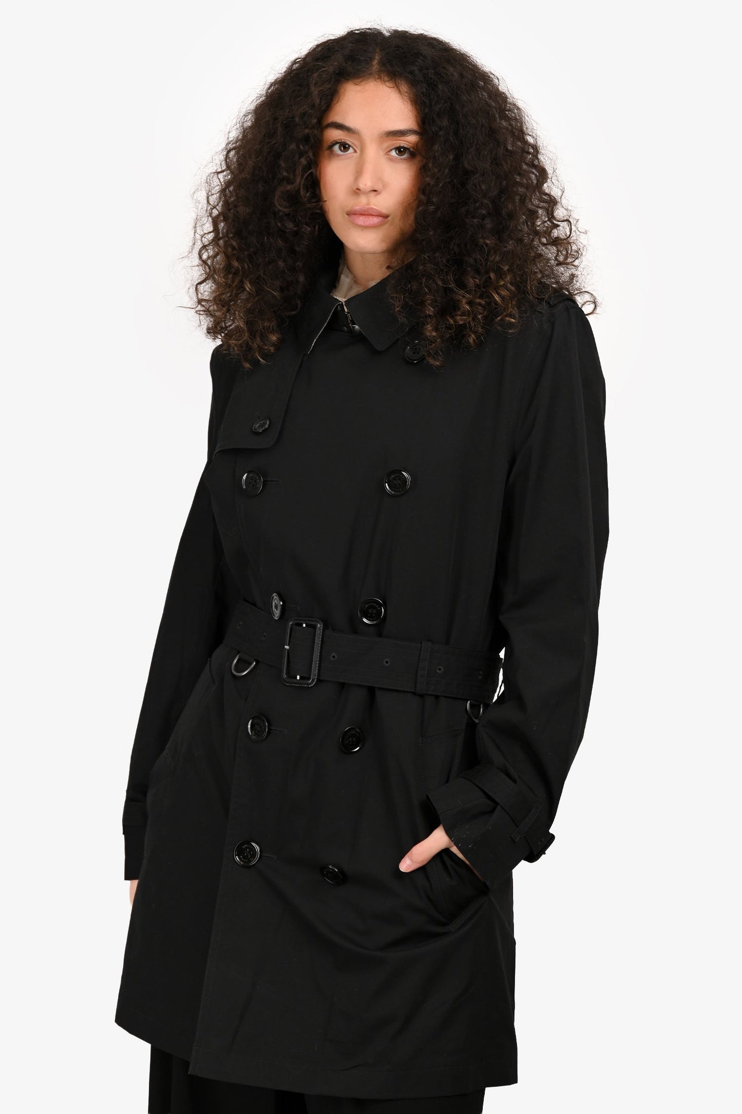 Burberry Brit Black Midi Belted Trench Coat Size M