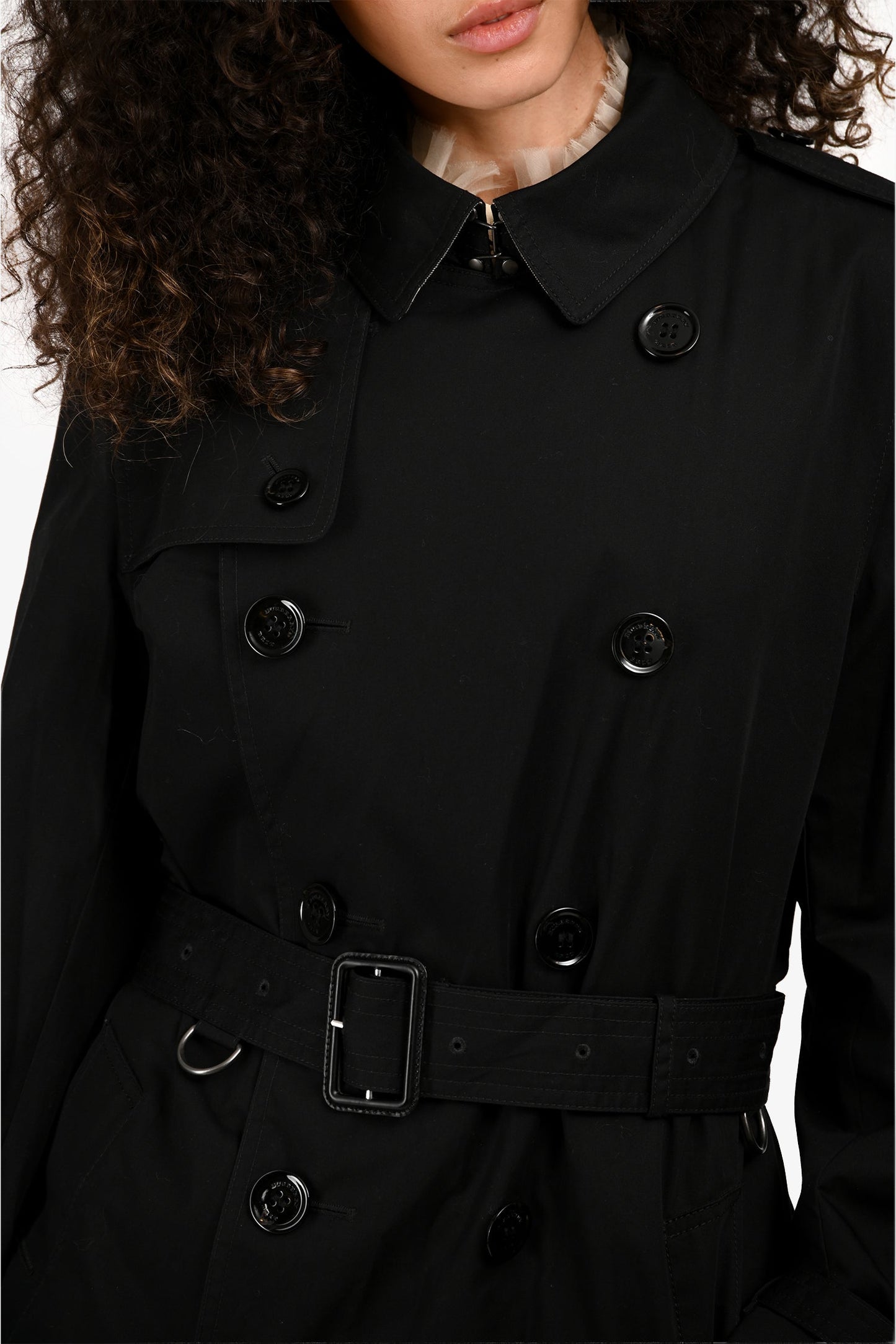Burberry Brit Black Midi Belted Trench Coat Size M