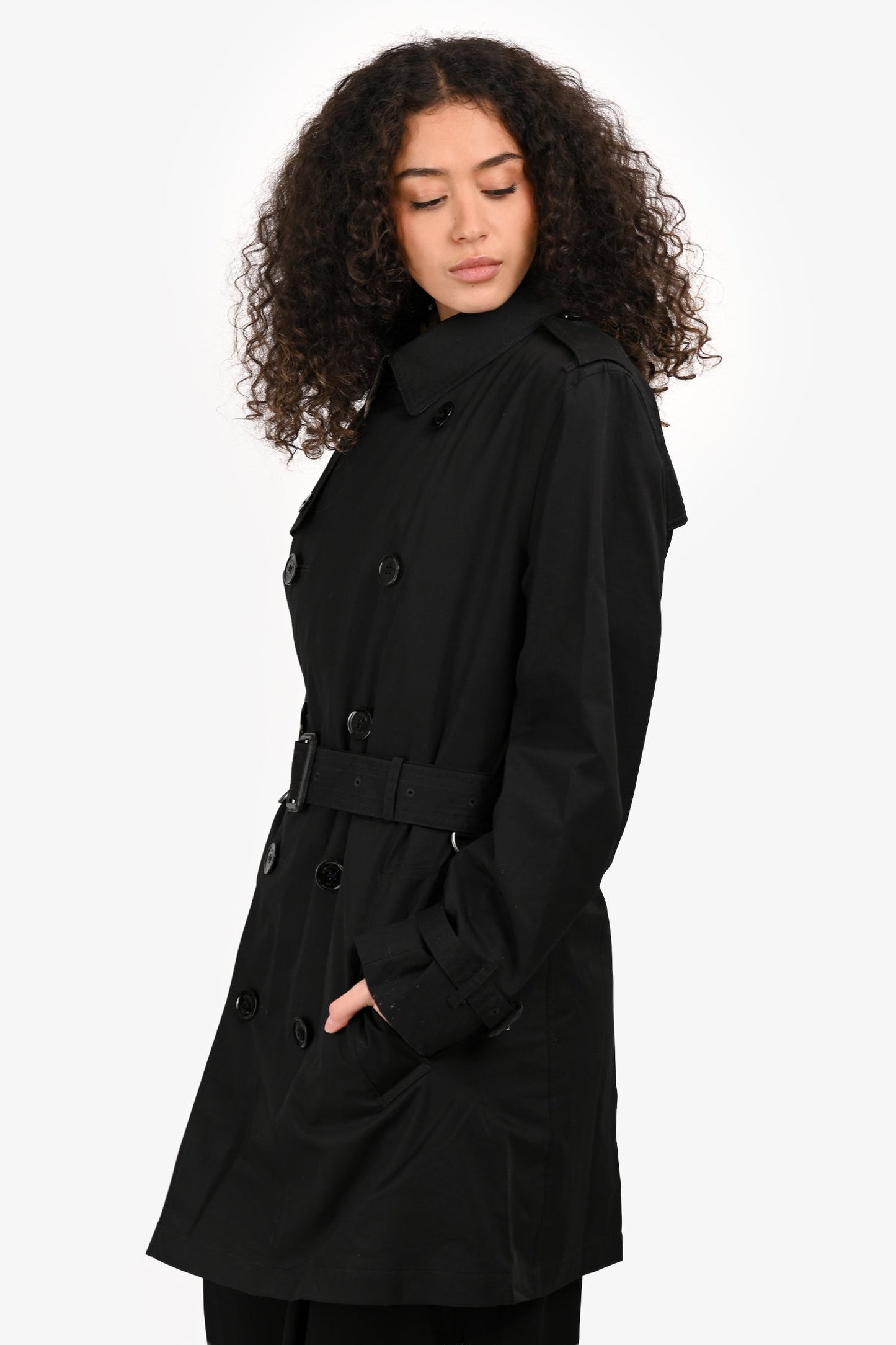 Burberry Brit Black Midi Belted Trench Coat Size M