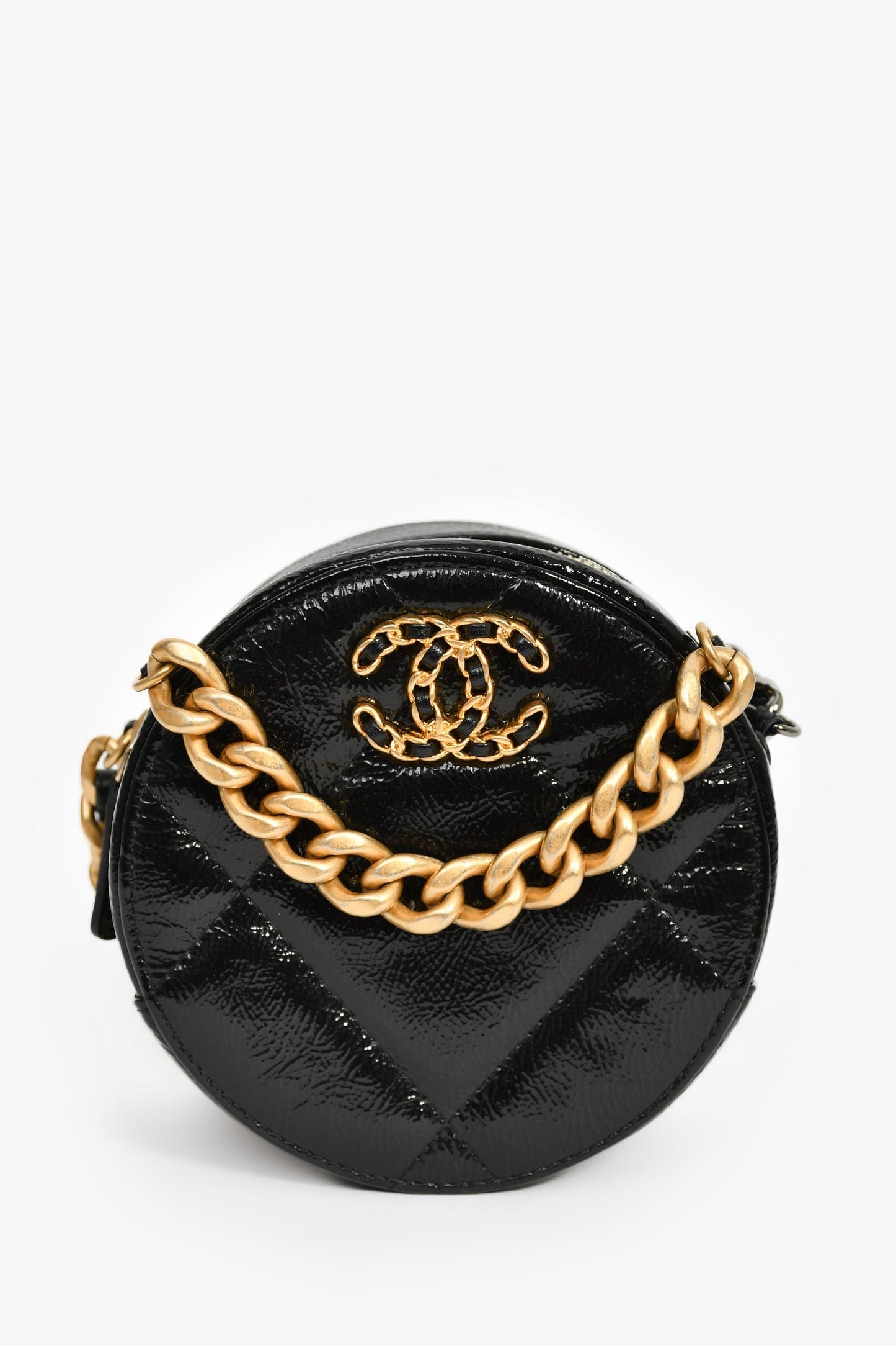 Chanel™ Black Leather Quilted 19 Round Crossbody Bag