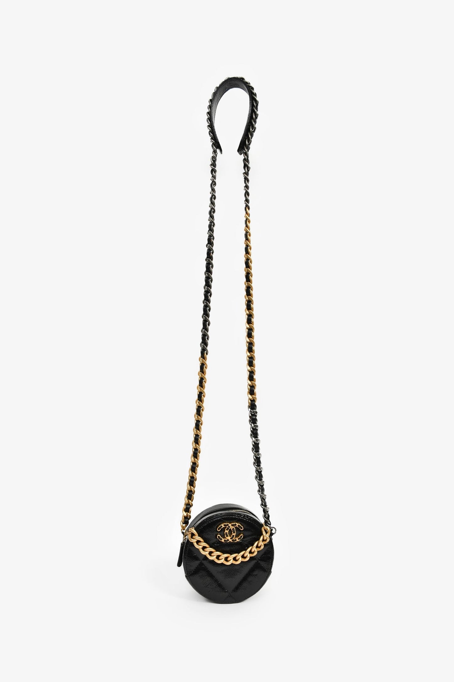 Chanel™ Black Leather Quilted 19 Round Crossbody Bag