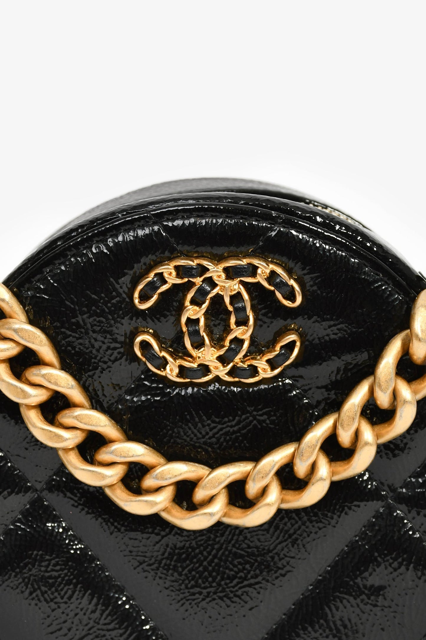 Chanel™ Black Leather Quilted 19 Round Crossbody Bag