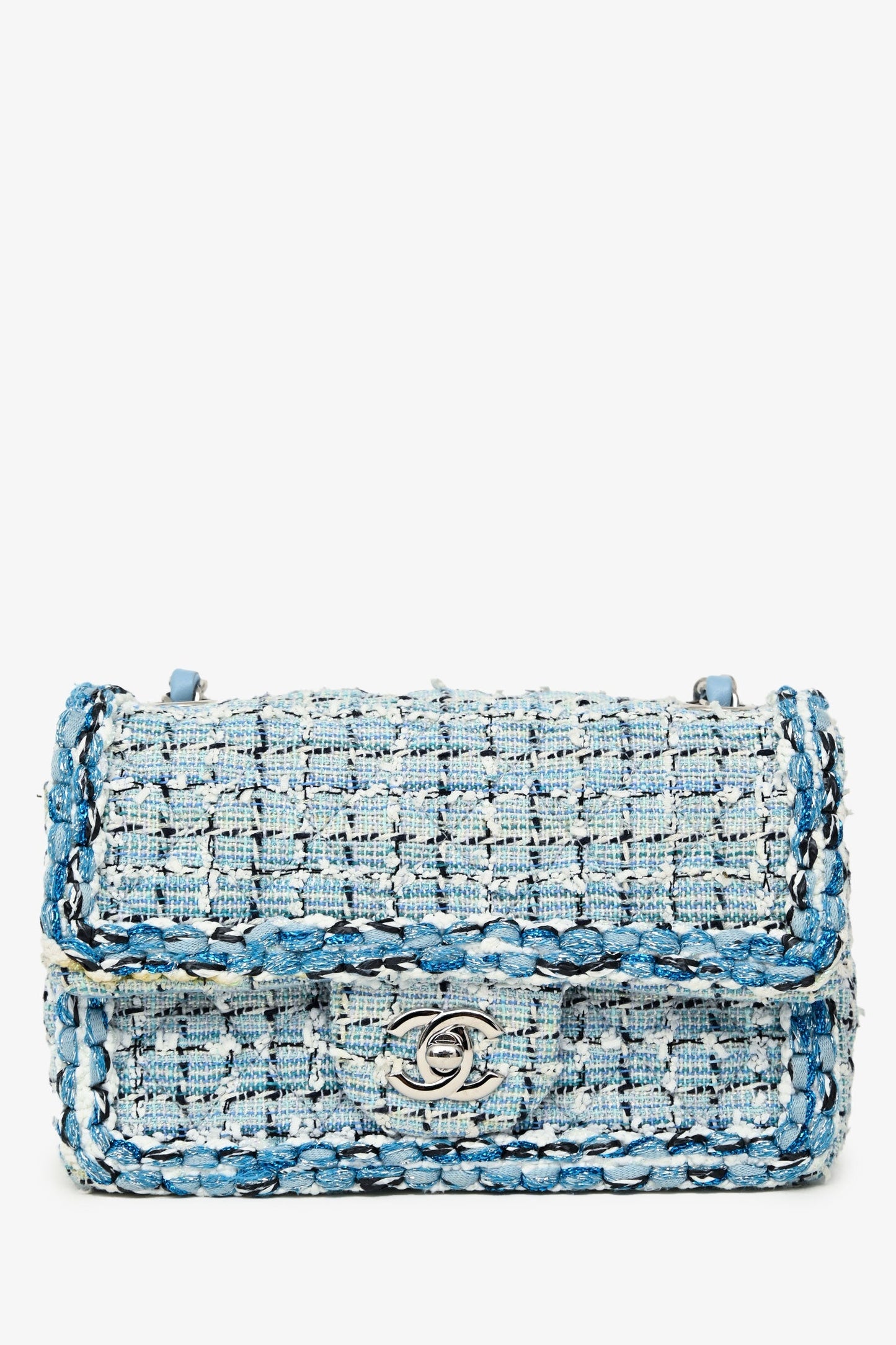Chanel™ 2019C Blue Tweed Mini Single Flap Silver Hardware