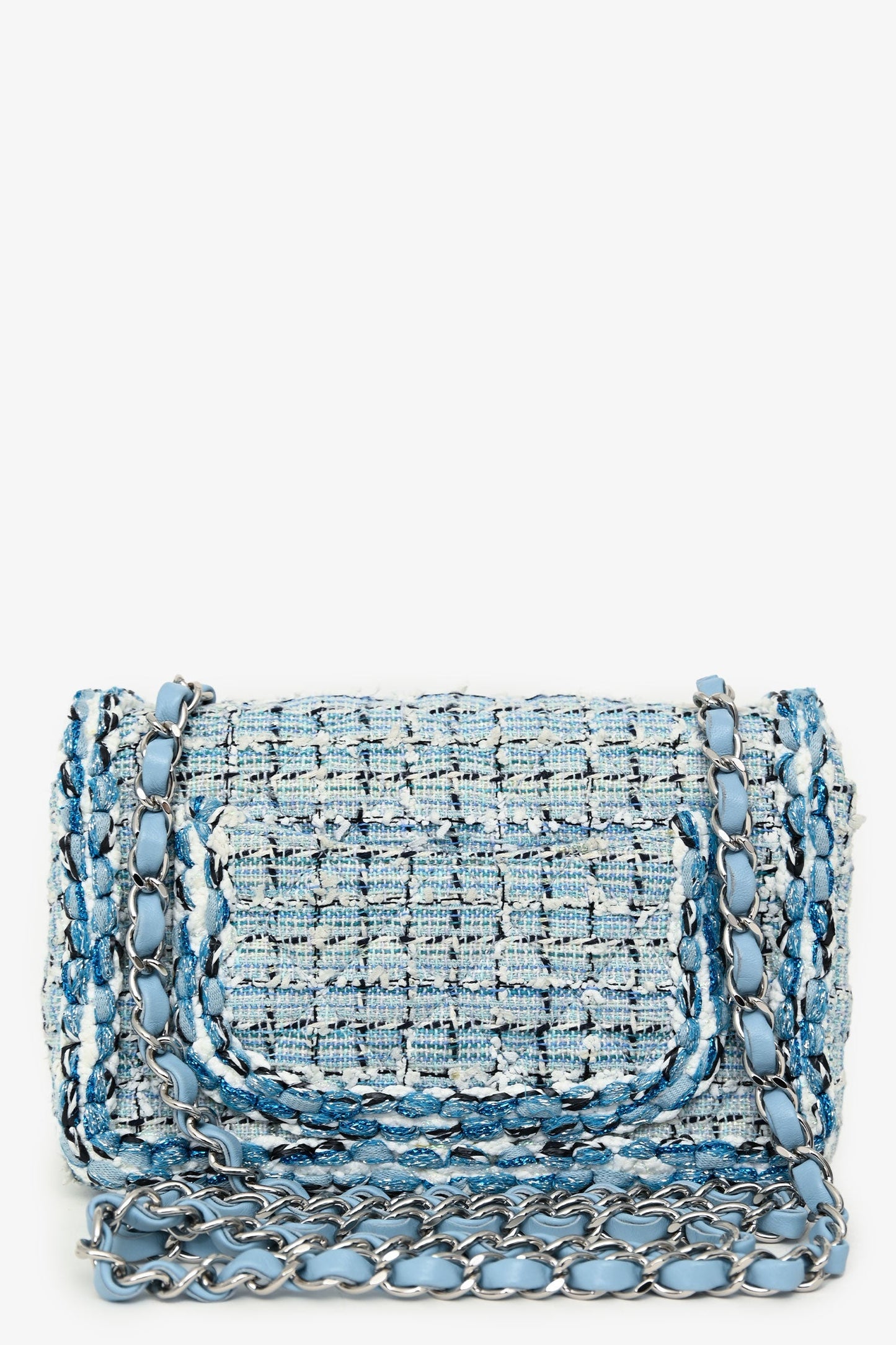 Chanel™ 2019C Blue Tweed Mini Single Flap Silver Hardware