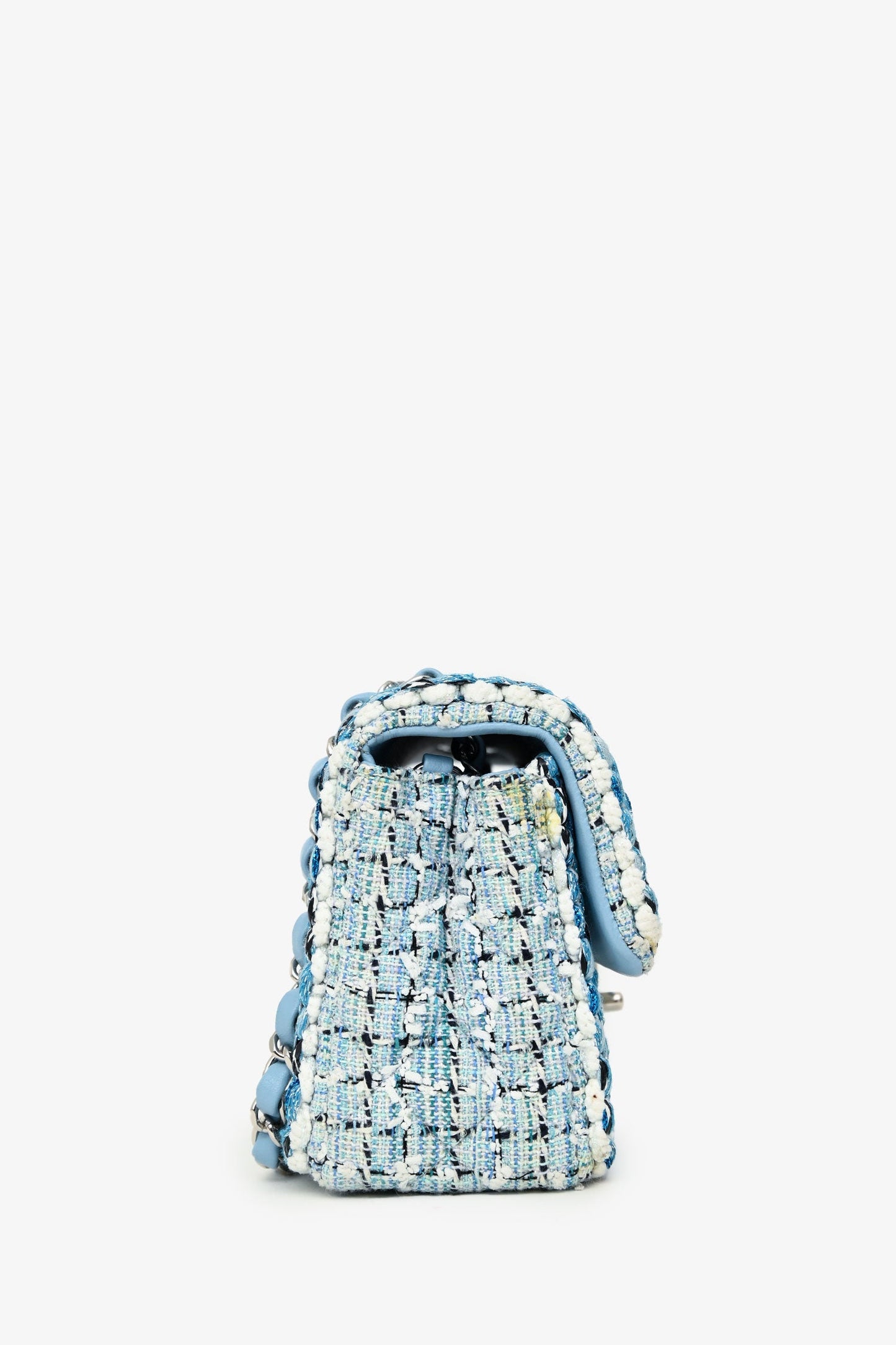 Chanel™ 2019C Blue Tweed Mini Single Flap Silver Hardware