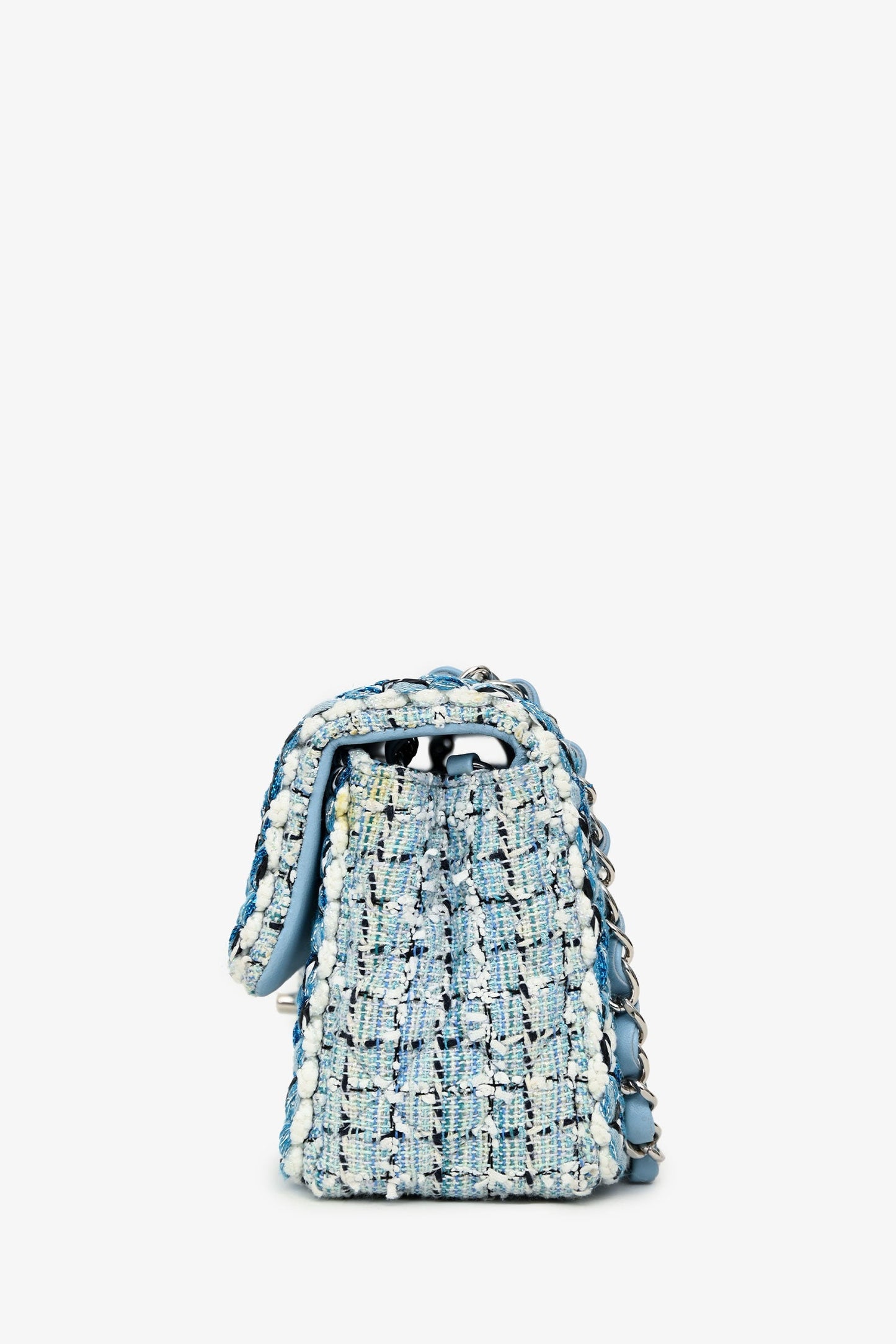 Chanel™ 2019C Blue Tweed Mini Single Flap Silver Hardware