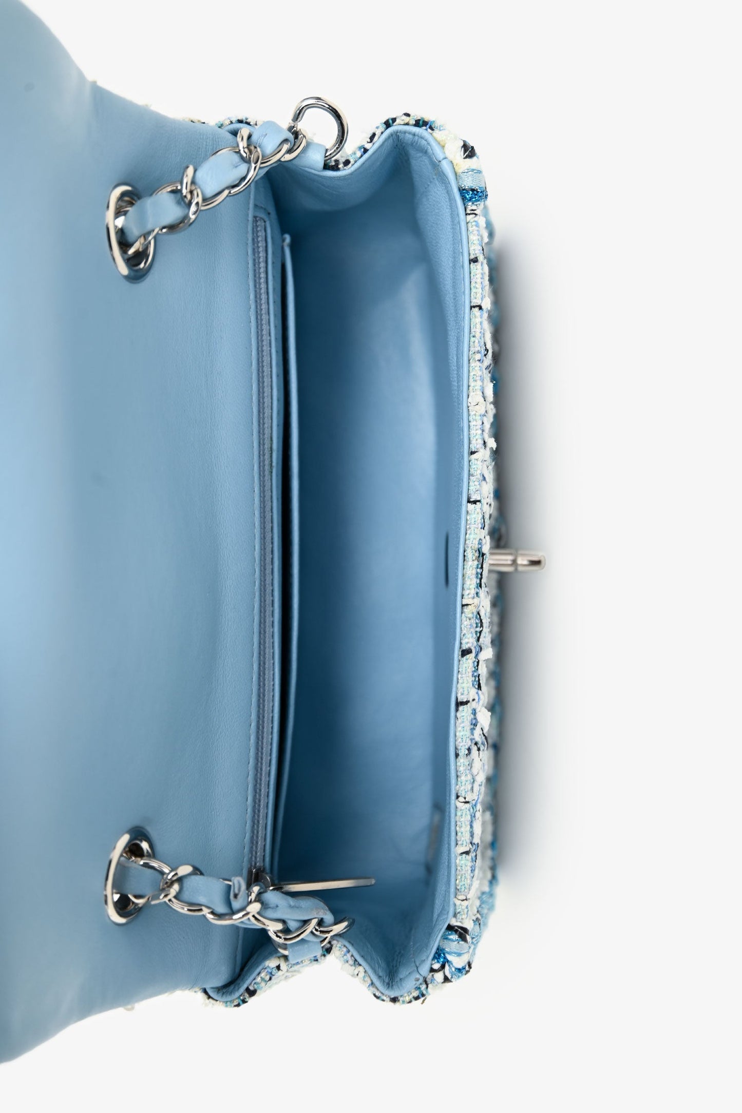 Chanel™ 2019C Blue Tweed Mini Single Flap Silver Hardware