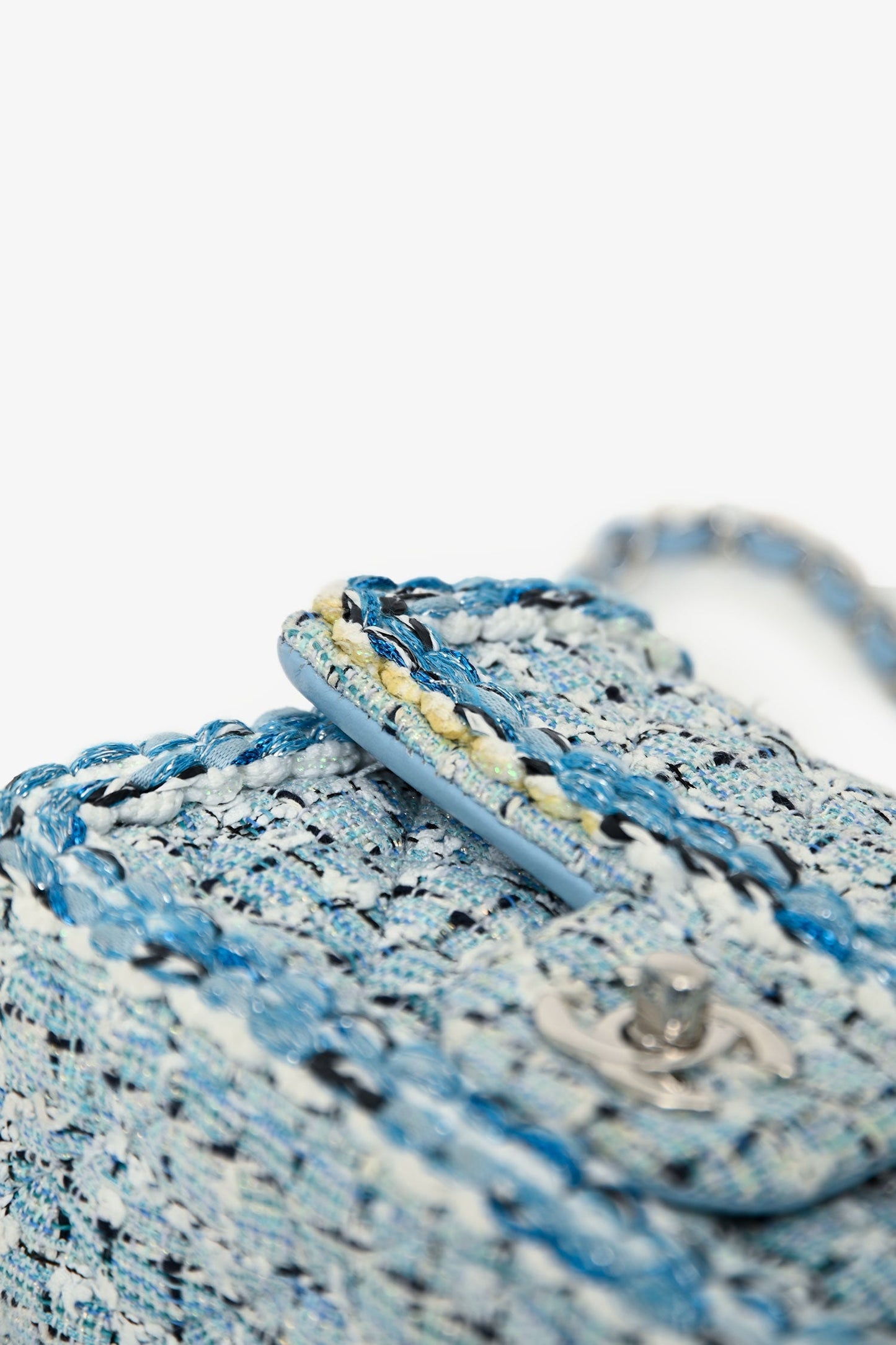 Chanel™ 2019C Blue Tweed Mini Single Flap Silver Hardware