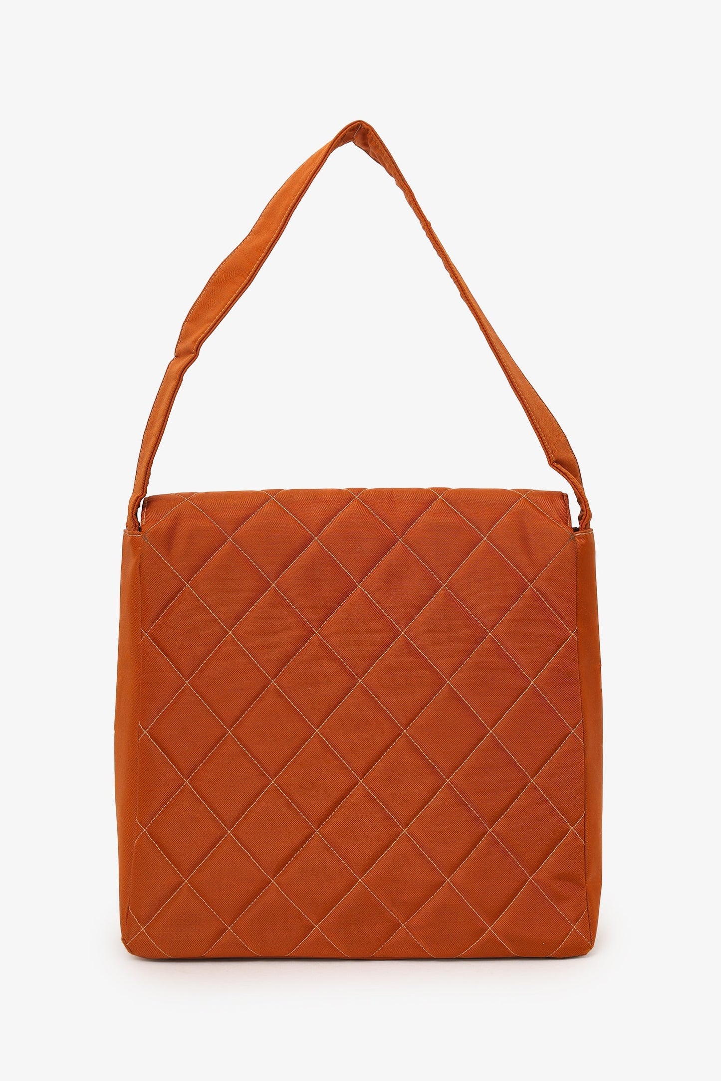 Chanel™ 1996-97 Orange Nylon Quilted Two Pocket Shoulder Bag